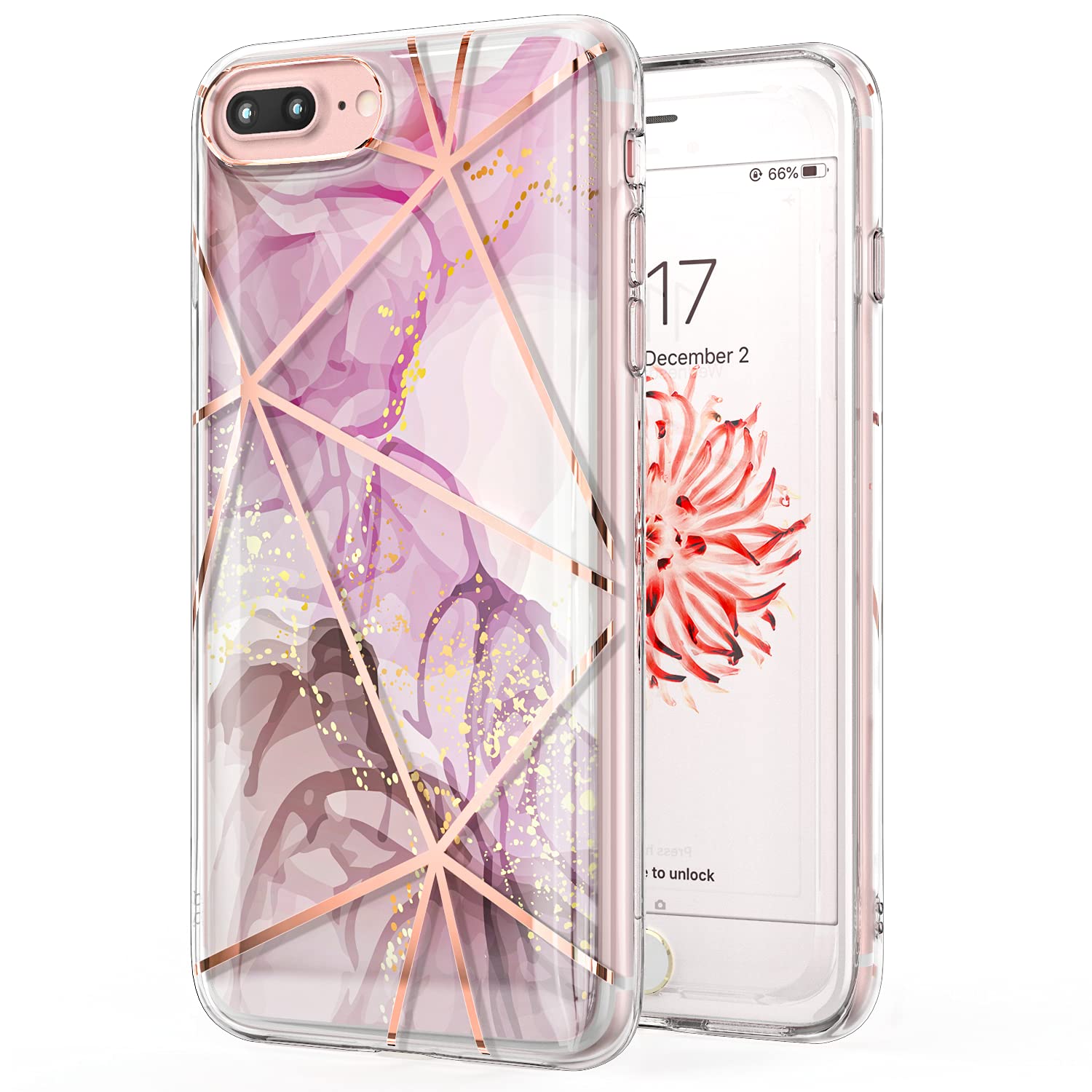 Premium Shockproof TPU Phone Case for iPhone 6 Plus/6s Plus/7 Plus/8 Plus - Rose Gold Marble Design, Slim Clear Protective Cover for Women - Perfect for Everyday Use, Travel & Work