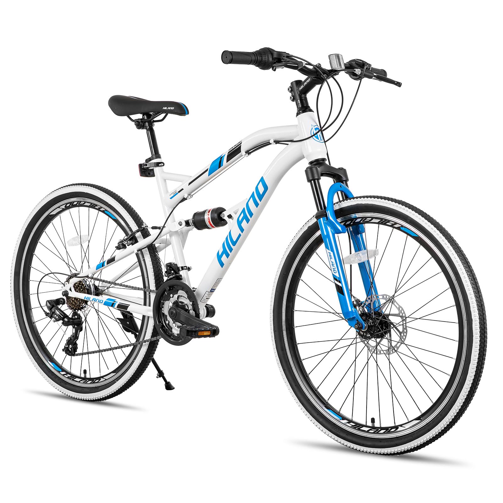 HILAND 26 Inch Full-Suspension Mountain Bike for Men & Women - 21 Speed Drivetrain, Durable MTB for Trail Riding & Outdoor Adventures