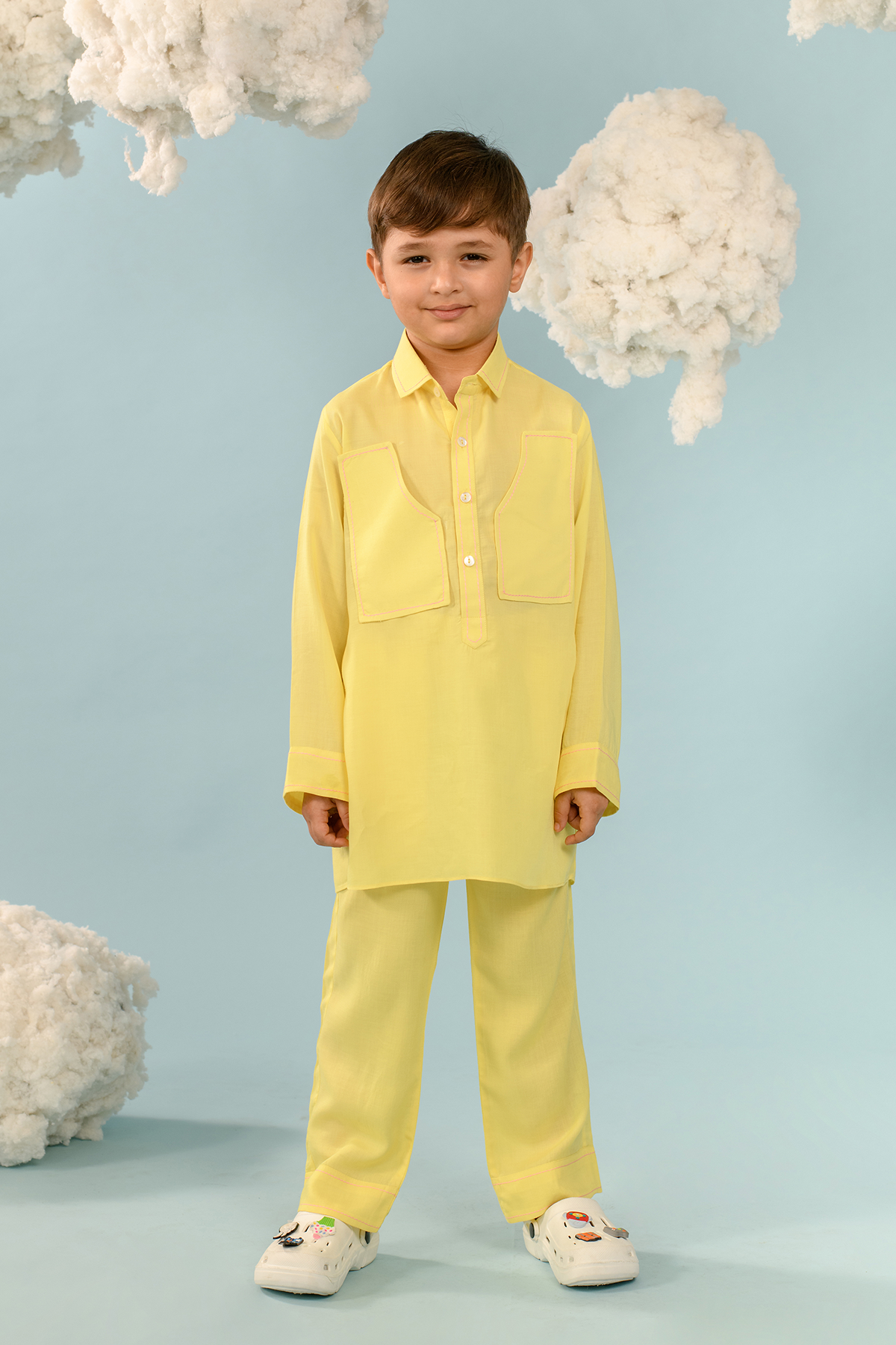 Boys' Amber Yellow Tencel Kurta & Pant Set - Comfortable Ethnic Outfit for Festivals, Weddings & Special Occasions