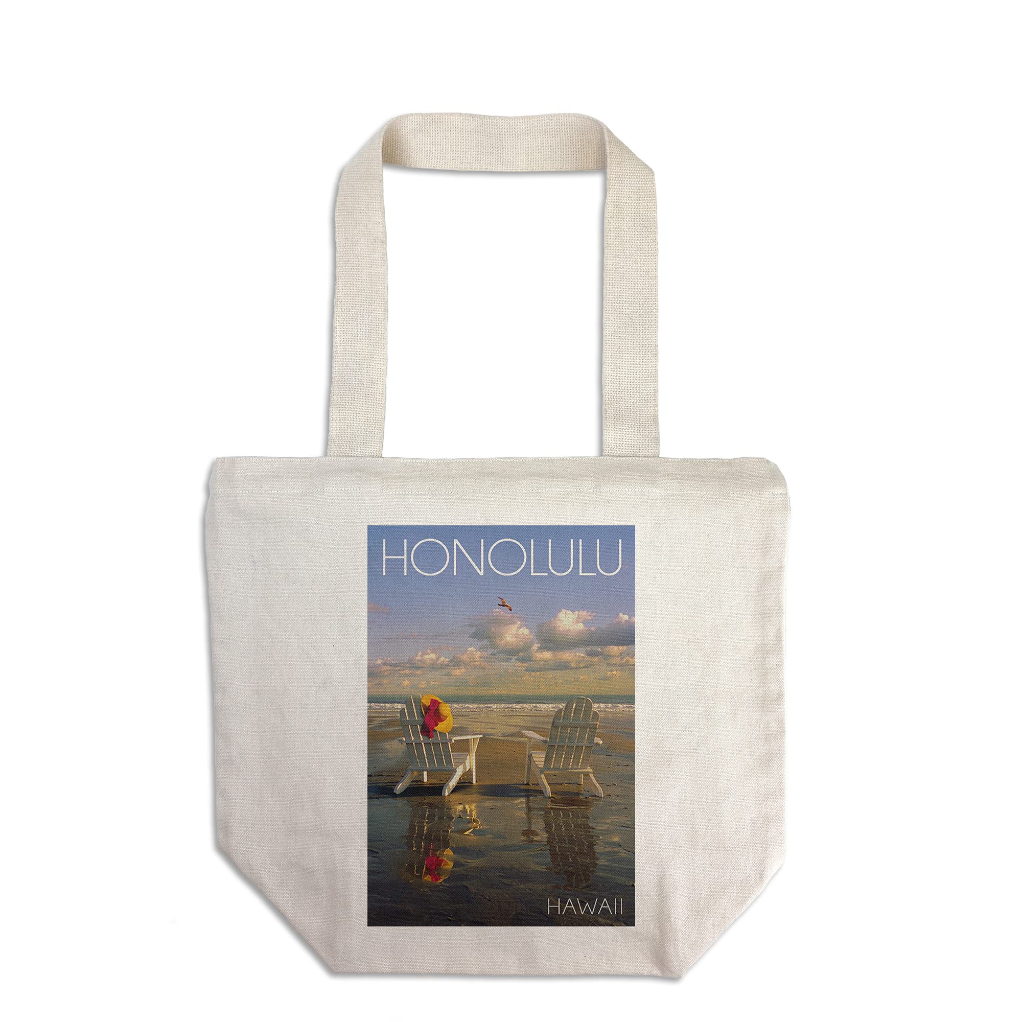 Lantern Press Honolulu Hawaii Beach Adirondack Chairs 100% Cotton Canvas Reusable Tote Bag - Perfect for Grocery Shopping, Beach Trips & Eco-Friendly Lifestyle