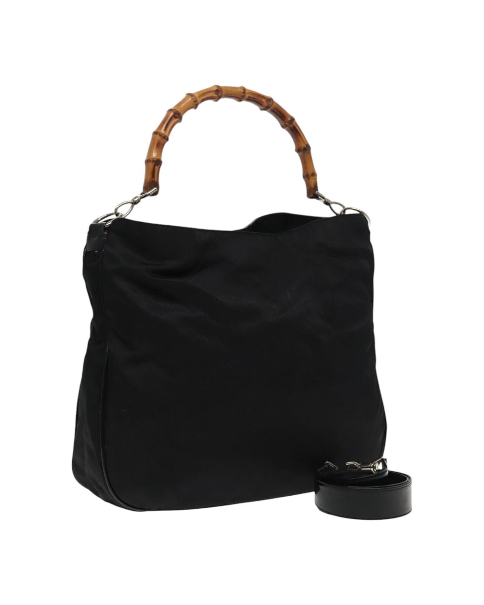 Eco-Friendly Bamboo Handbag with Nylon Straps & Silver Trim - 2-Way Carry for Work, Travel & Everyday Use
