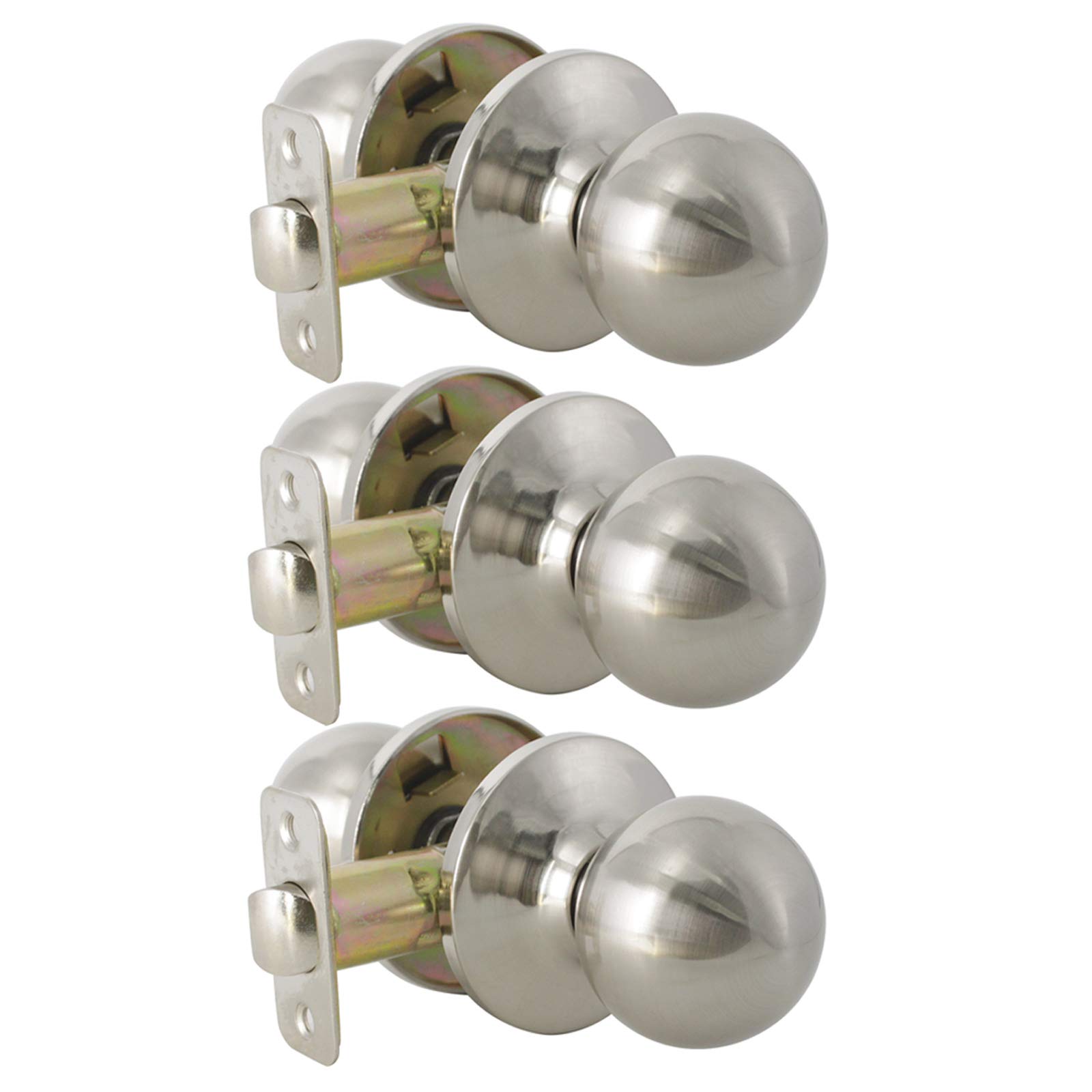 Probrico Classic Brushed Nickel Closet Door Knobs - 3 Pack | Non-Locking Ball Shape Interior Door Handles for Hallway, Bedroom & Closet | Durable Keyless Passage Door Hardware for Home & Office