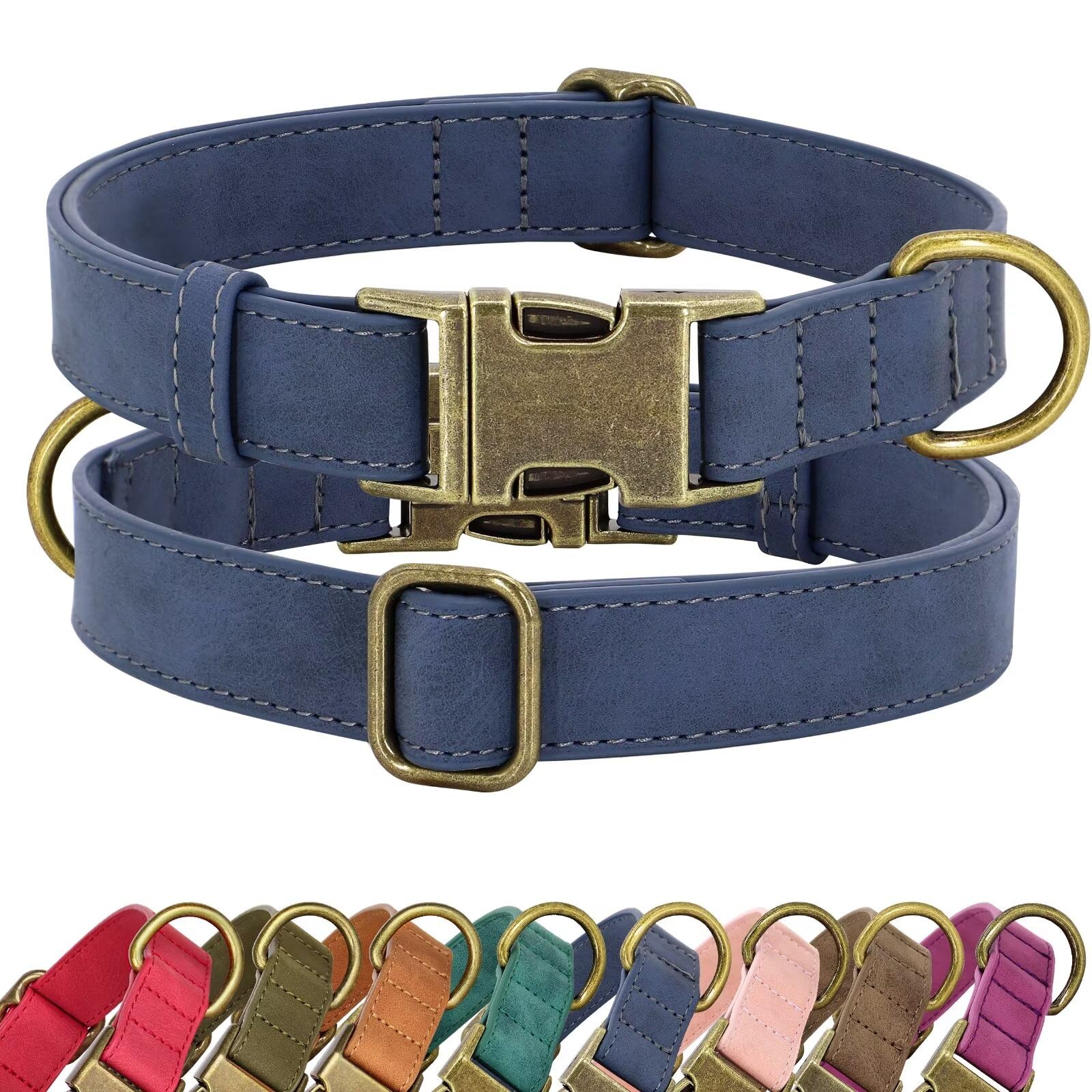 Premium Soft Faux Leather Dog Collar - Heavy Duty Adjustable Pet Collar with Quick Release Metal Buckle for Small Dogs (Blue, Size S) | Perfect for Daily Walks, Training & Outdoor Adventures