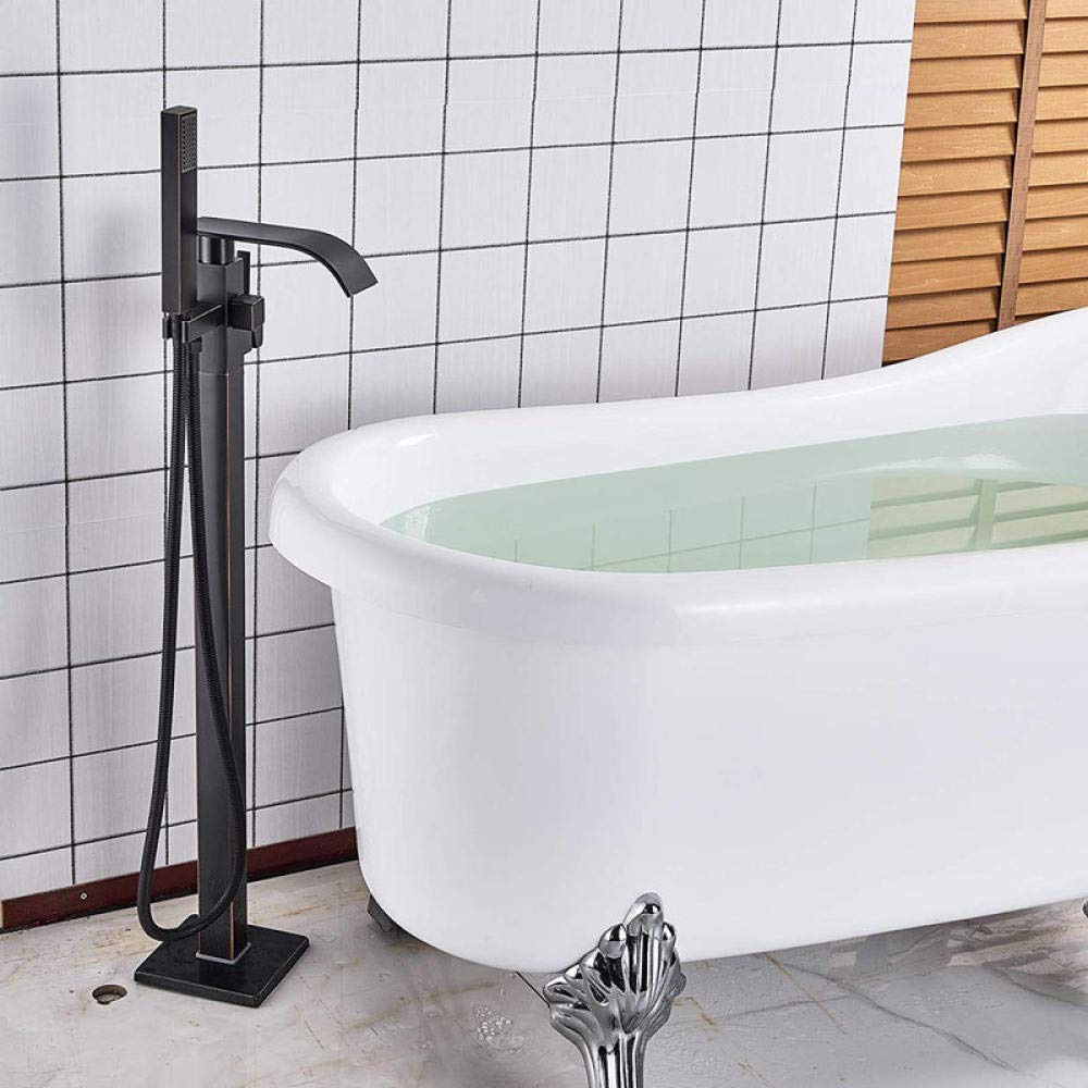 Freestanding Bathtub Faucet Set - Floor Mounted Waterfall Spout with Hand Shower - Durable Plastic Tub Mixer Tap for Modern Bathrooms - Perfect for Spa, Luxury Bath & Relaxation