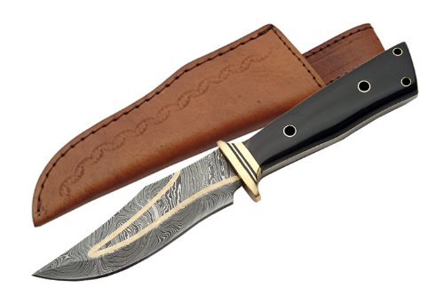 Handmade Szco Supplies Brass Inlay Damascus Steel Knife - Hunting, Camping & Outdoor Survival Tool - Perfect for Bushcraft, Cooking & Everyday Carry (EDC)