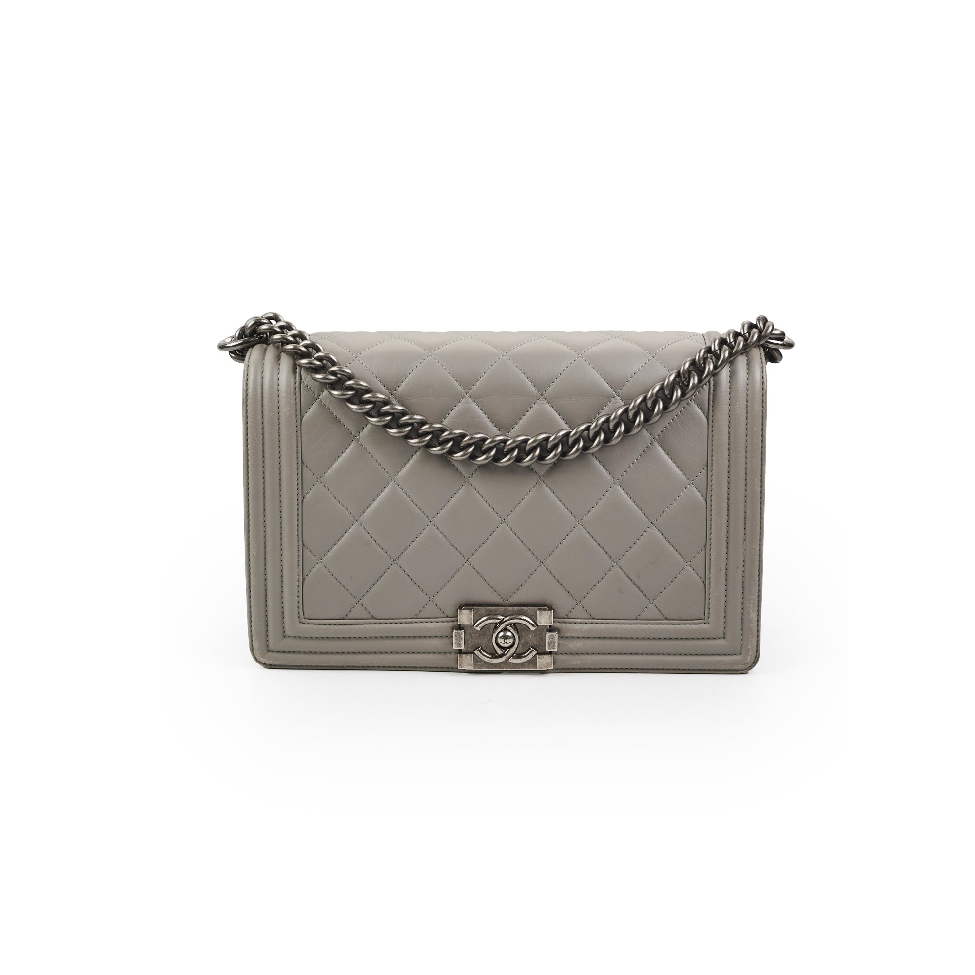 Chanel New Boy Lambskin Grey Leather Handbag - Luxury Designer Crossbody Bag for Women | Perfect for Evening Parties, Date Nights & Special Occasions