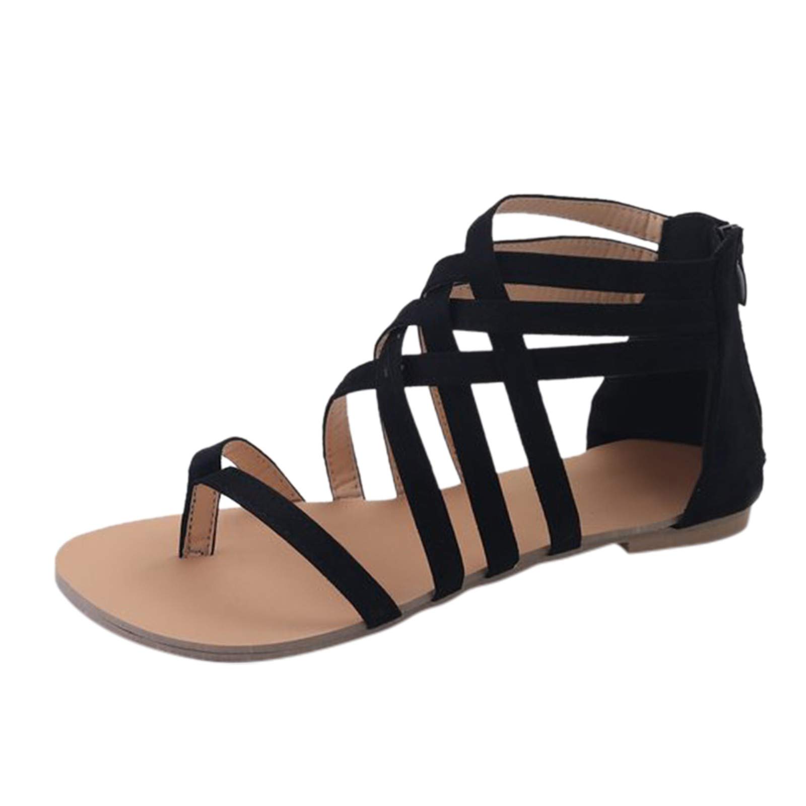Breathable Open-Toe Women's Sandals for Summer - Comfortable Beach Flat Shoes with Zipper Design, Ideal for Bunions & Wide Feet | Perfect for Walking, Travel, and Casual Outings