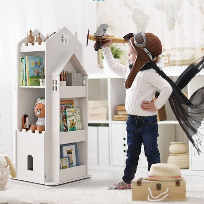 Kids Books Storage Rack & Toy Organizer Cabinet - Large Wooden Bookcase for Children's Room, Playroom & Classroom Organization