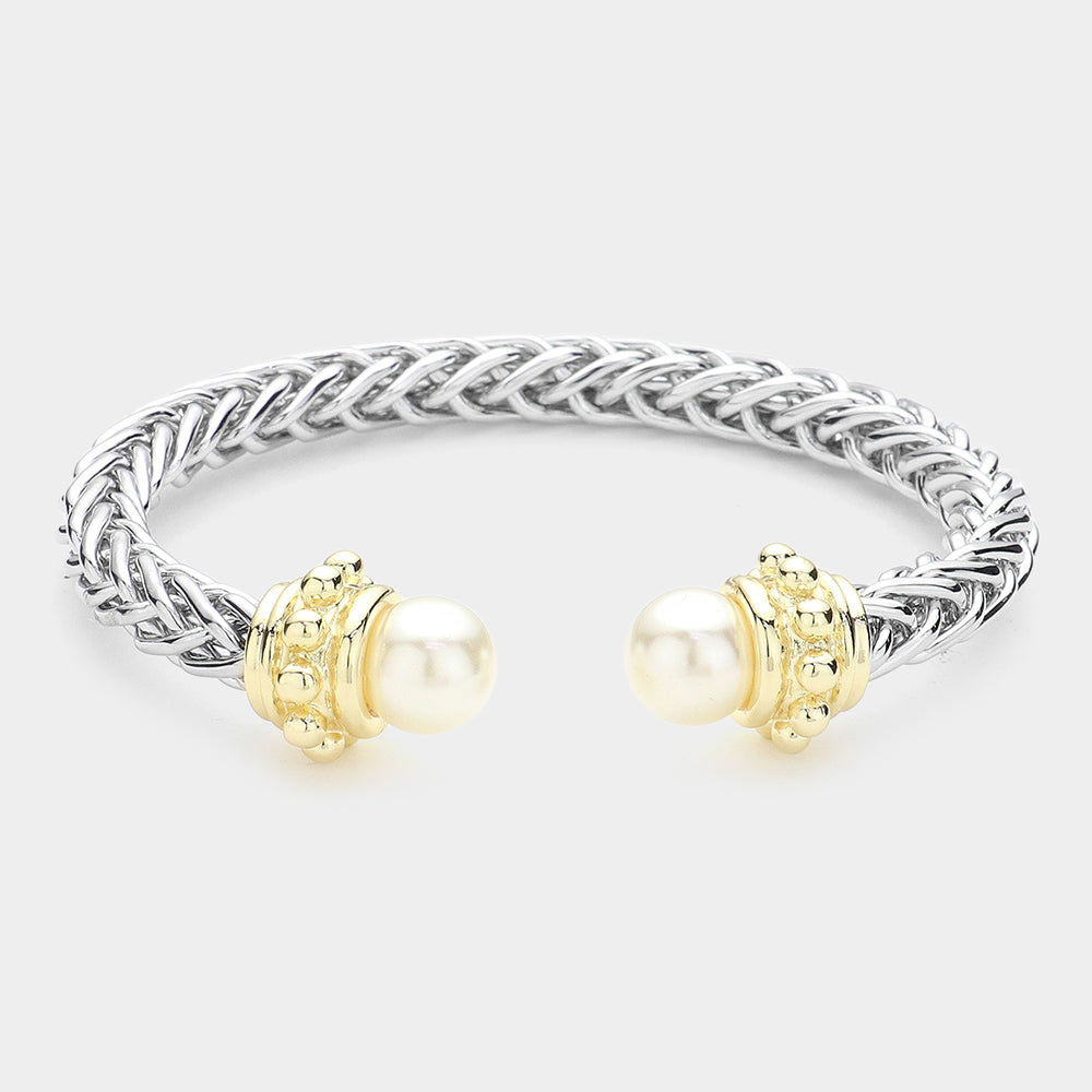 Elegant Cream Pearl Tip Metal Cuff Bracelet for Women - Perfect for Weddings, Parties & Special Occasions