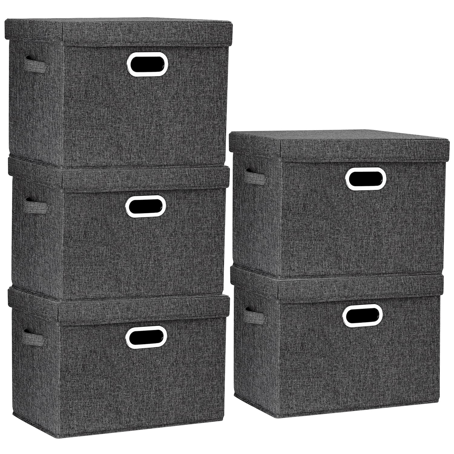 TYEERS 5-Pack Large Collapsible Storage Bins with Lids - Foldable Organization Bins for Closet, Clothes, Home & Office Storage - Space Saving Black Storage Boxes (Perfect for Seasonal Clothes, Toys, Blankets & Home Organization)