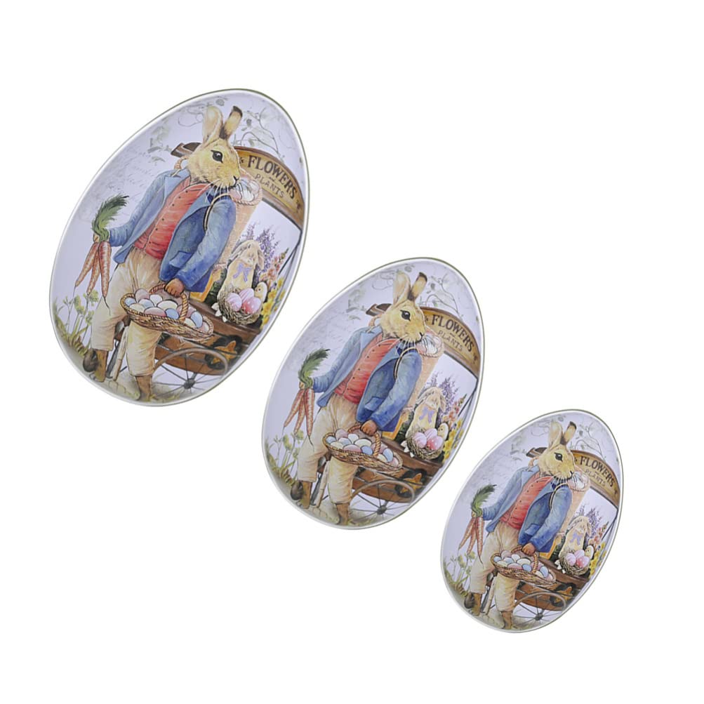 NUOBESTY 3-Piece Easter Egg Candy Tin Box Set - Eggshell Style Decorative Gift Package for Easter Celebrations, Parties, and Home Decor (D Style)