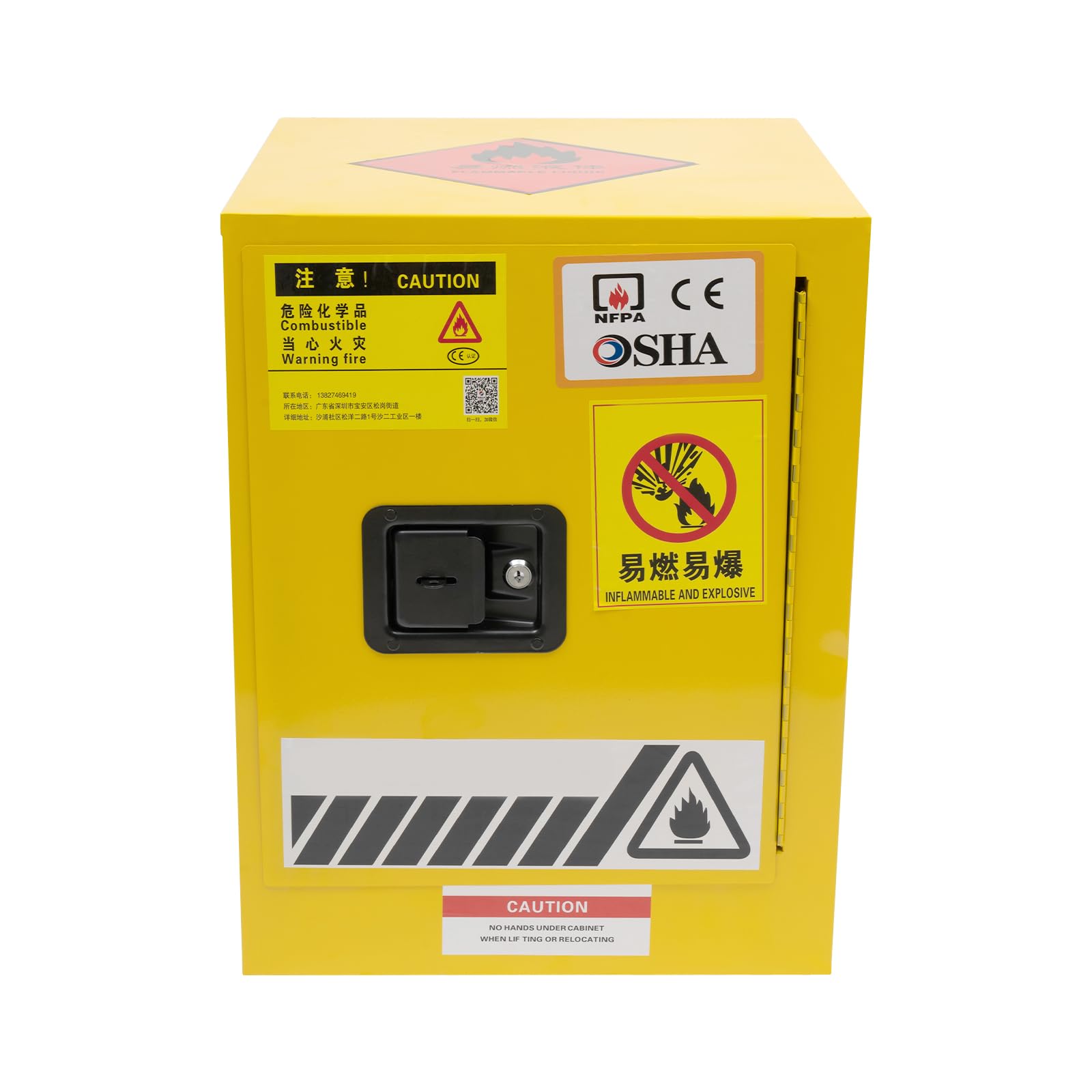 4 Gallon Fireproof Safety Storage Cabinet - Hazardous & Flammable Liquid Cabinet for Gasoline, Chemicals | Explosion-Proof Yellow Cabinet for Workshop, Garage & Industrial Use