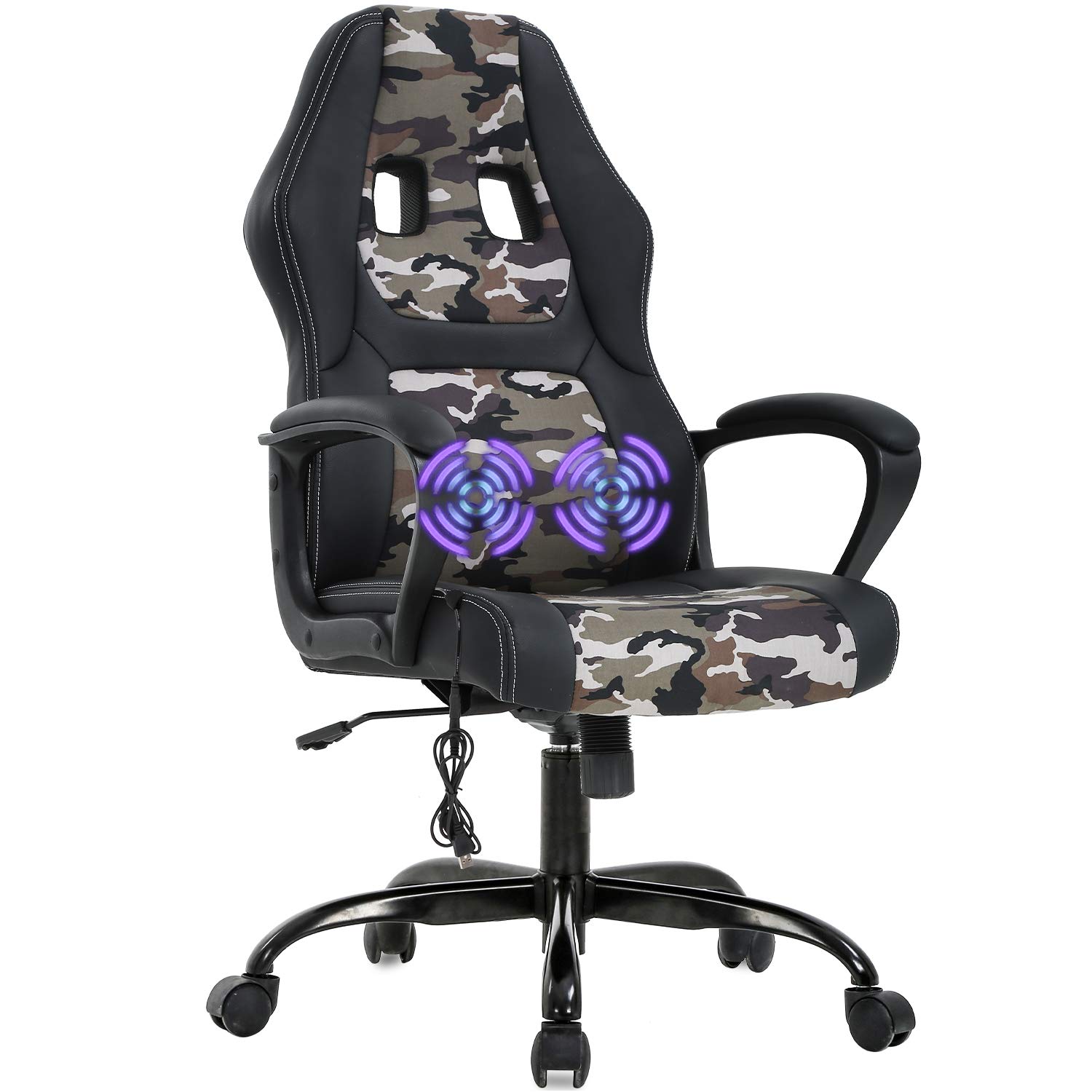 Tffnew Ergonomic Gaming Chair - PU Leather Massage PC Computer Desk Chair with Adjustable Backrest & Swivel Base for Adults, Camo Design - Perfect for Office Work, Video Gaming & Home Entertainment