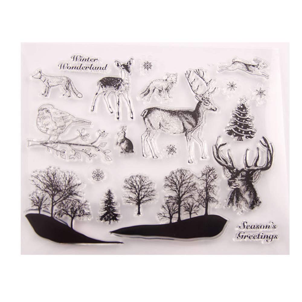 5.9 x 7.1 Inch Christmas Clear Rubber Stamps Set - Deer, Rabbit, Tiger, Snow & Flower Designs for Scrapbooking, Card Making, DIY Crafts | Holiday Greeting Cards, Gift Wrapping, Journal Decoration (T1190)