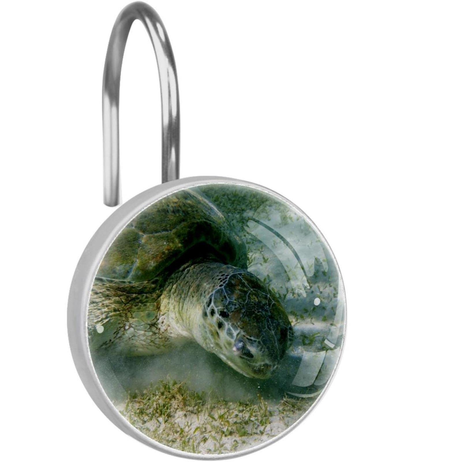 12 PCS Funny Underwater Sea Turtle Shower Curtain Hooks - Cute Tortoise Bathroom Decor for Ocean Theme, Kids' Bathroom & Beach House Accessories