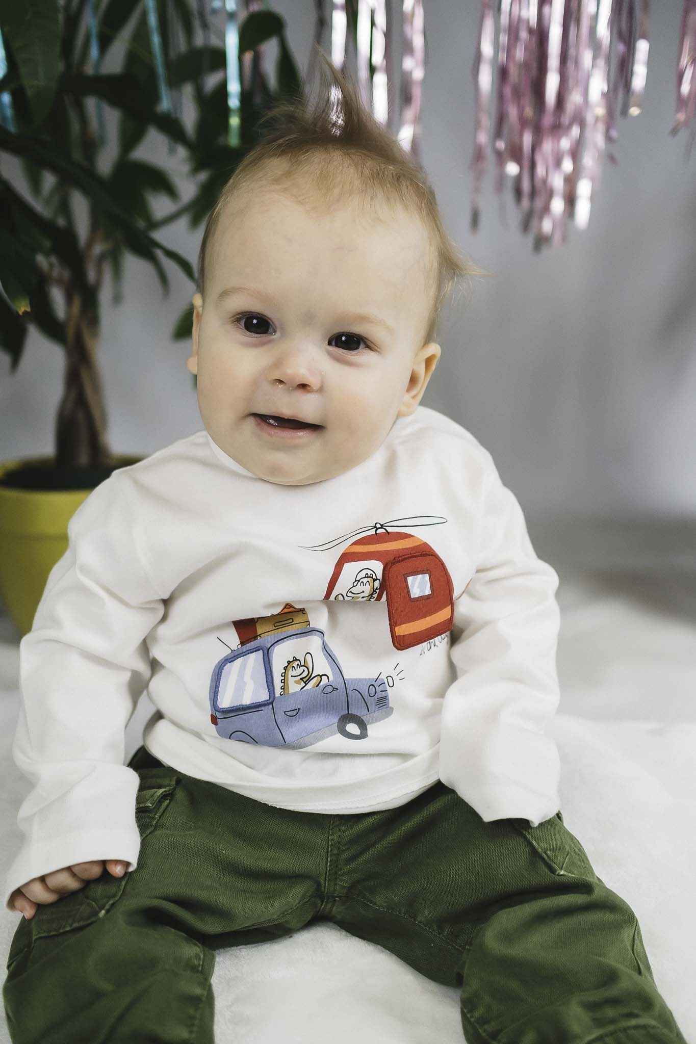 Soft Cream Long Sleeve Shirt for Baby Boys - Comfortable Cotton Top for Playdates, Family Outings & Photo Shoots