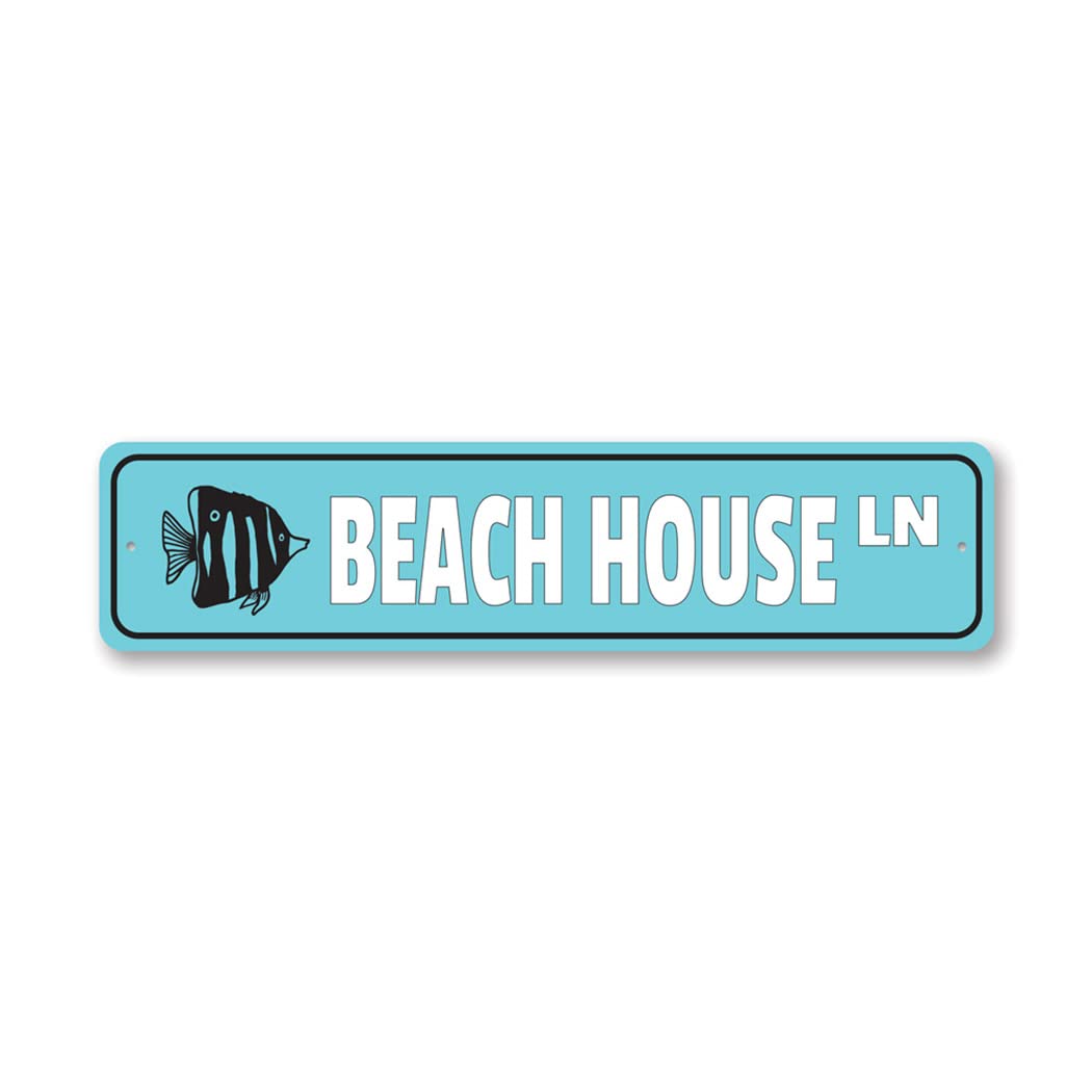 Beach House Street Sign - 6 x 24 Inches - Coastal Decor for Home, Patio, or Garden - Perfect for Beach Themed Parties and Outdoor Decorations