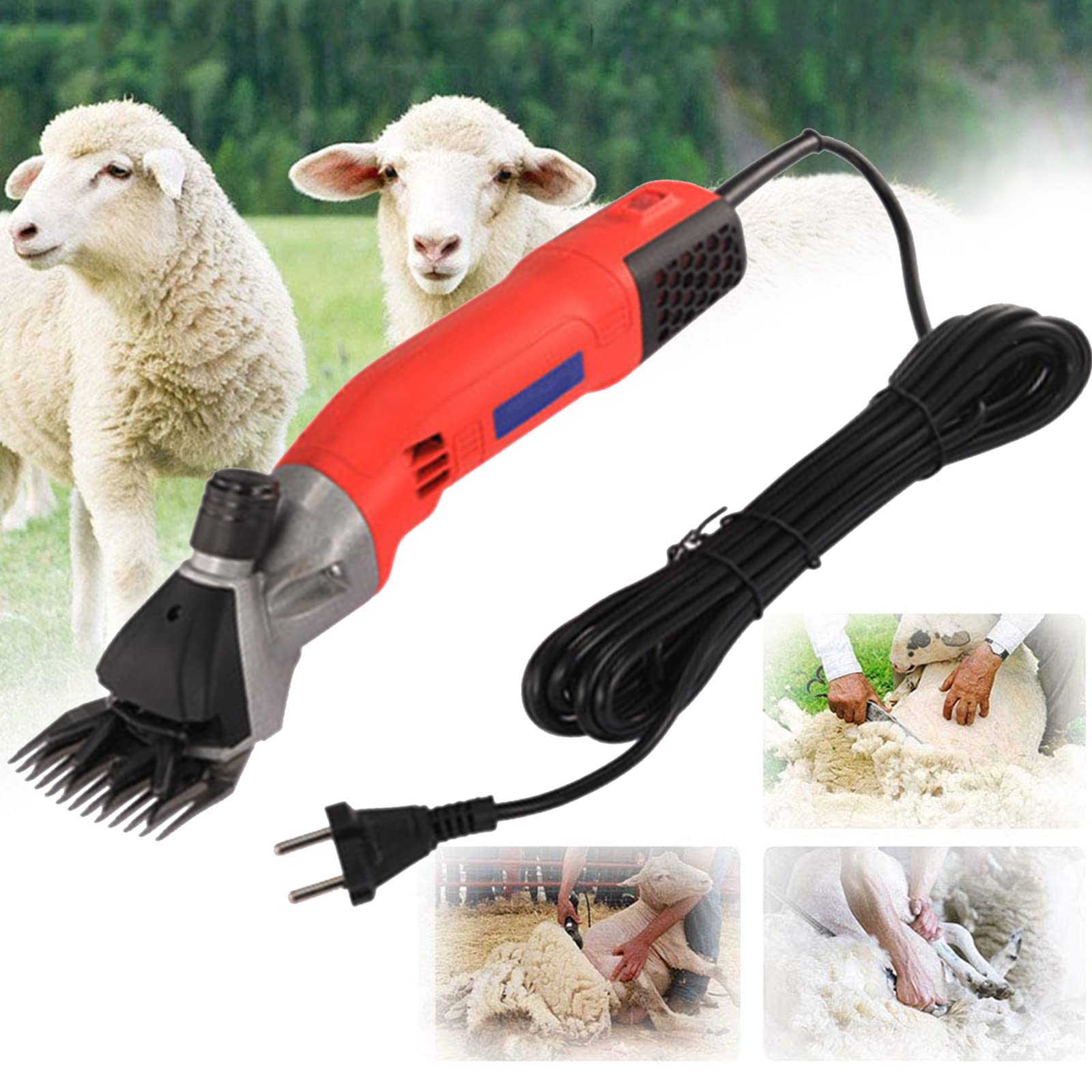 900W Electric Sheep Shears - 6-Speed Adjustable Wool Clippers for Goats, Cattle & Livestock - High Efficiency Professional Grooming Tool (110V, Red) - Perfect for Farm Shearing, Wool Harvesting & Animal Care