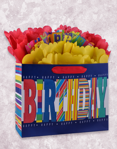 Birthday Striped Gift Bags - Party Favor Bags for Birthdays, Baby Showers & Special Events - Perfect for Candy, Toys & Small Gifts