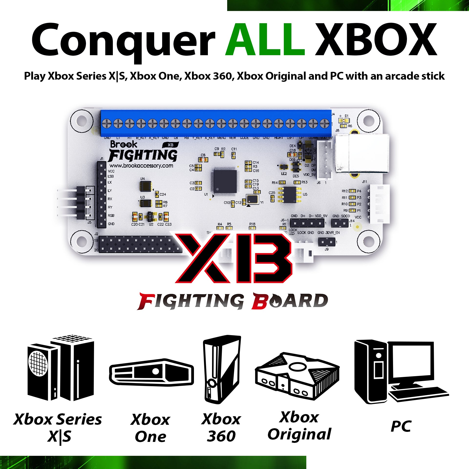 Brook XB Fighting Board - High-Performance Arcade Stick for Xbox Series X|S & PC - Perfect for Fighting Games, eSports & Competitive Gaming