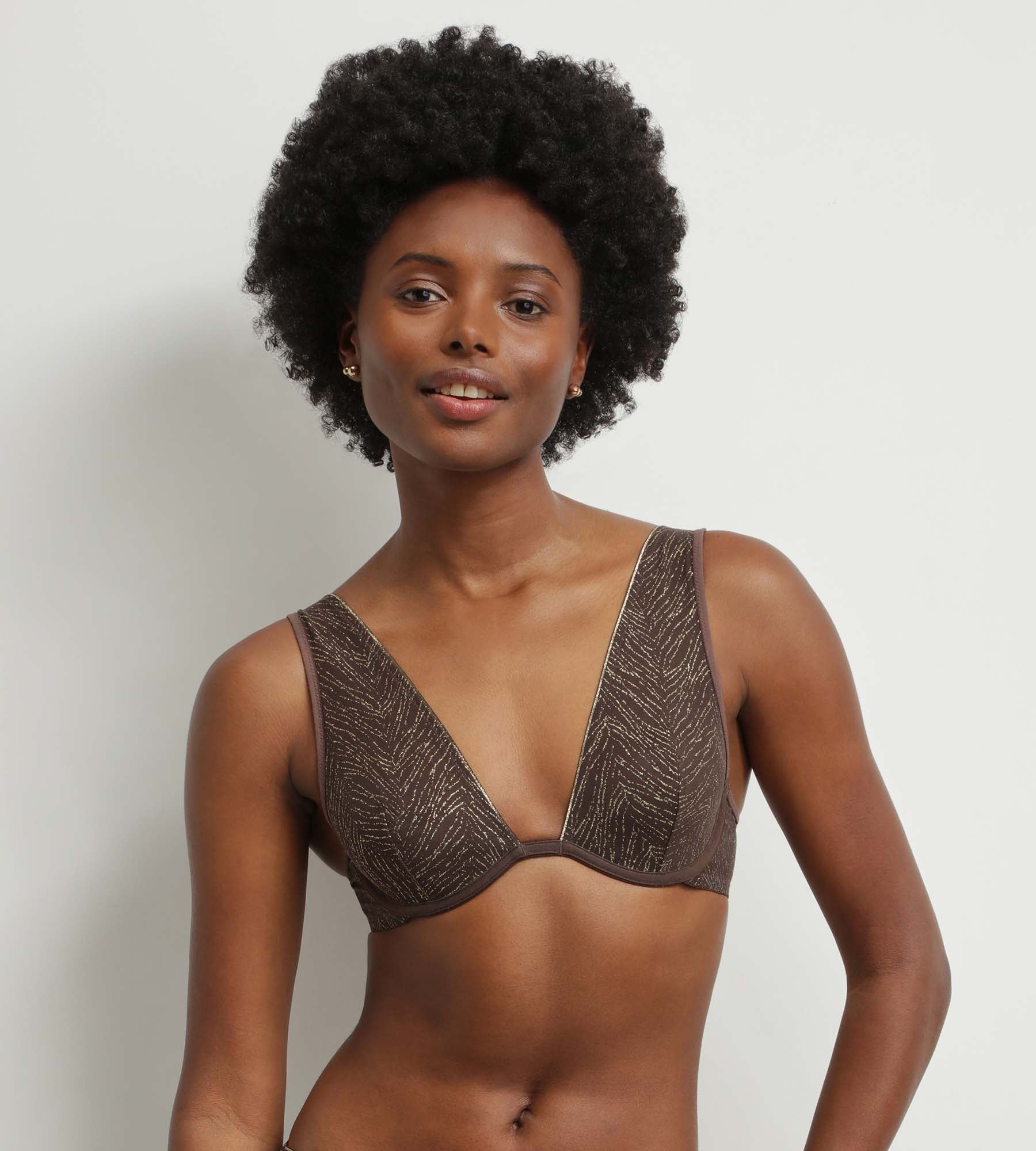 Dim Generous Chocolate & Gold Zebra Print Tulle Scarf Bra - Perfect for Date Nights & Special Occasions