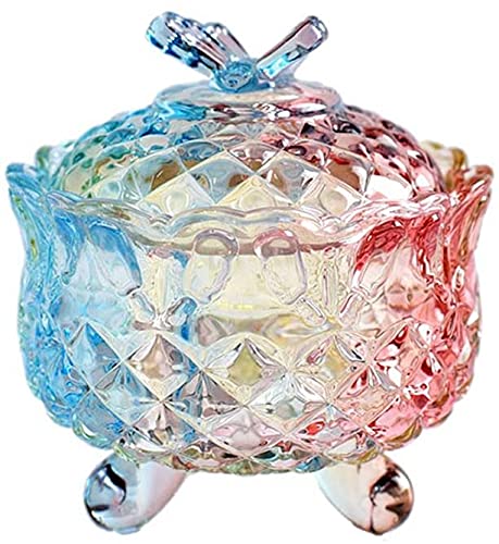 Royal Embossed Crystal Candy Box with Lid - Elegant Footed Jewelry Storage, Candy Jar & Cookie Container for Weddings, Parties & Kitchen Organization - 10oz Rainbow Glass Jar - Perfect for Candy Buffets, Gift Giving & Home Decor