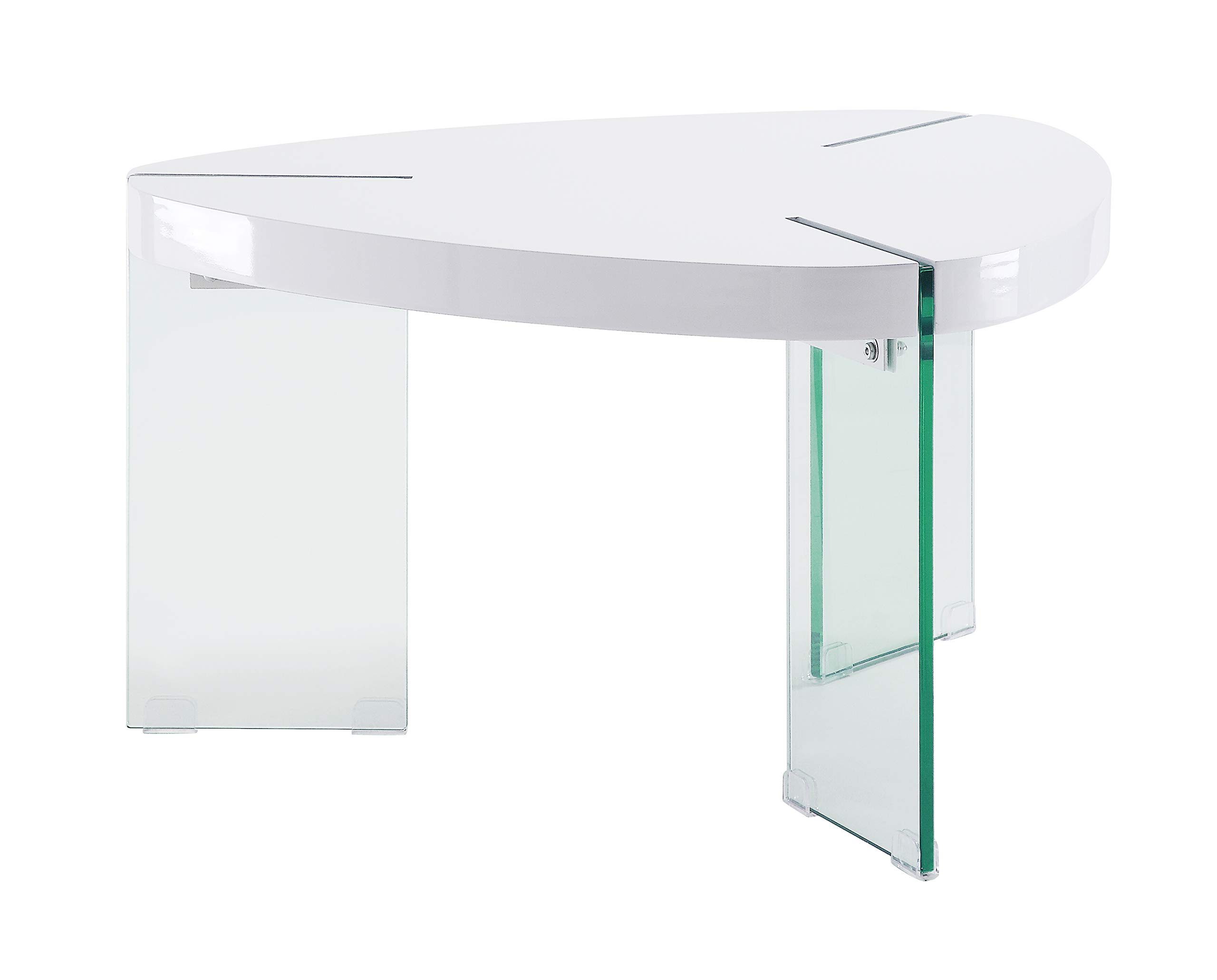ACME Noland Modern Coffee Table - White High Gloss Finish with Clear Glass Top - Perfect for Living Room, Lounge & Office Decor