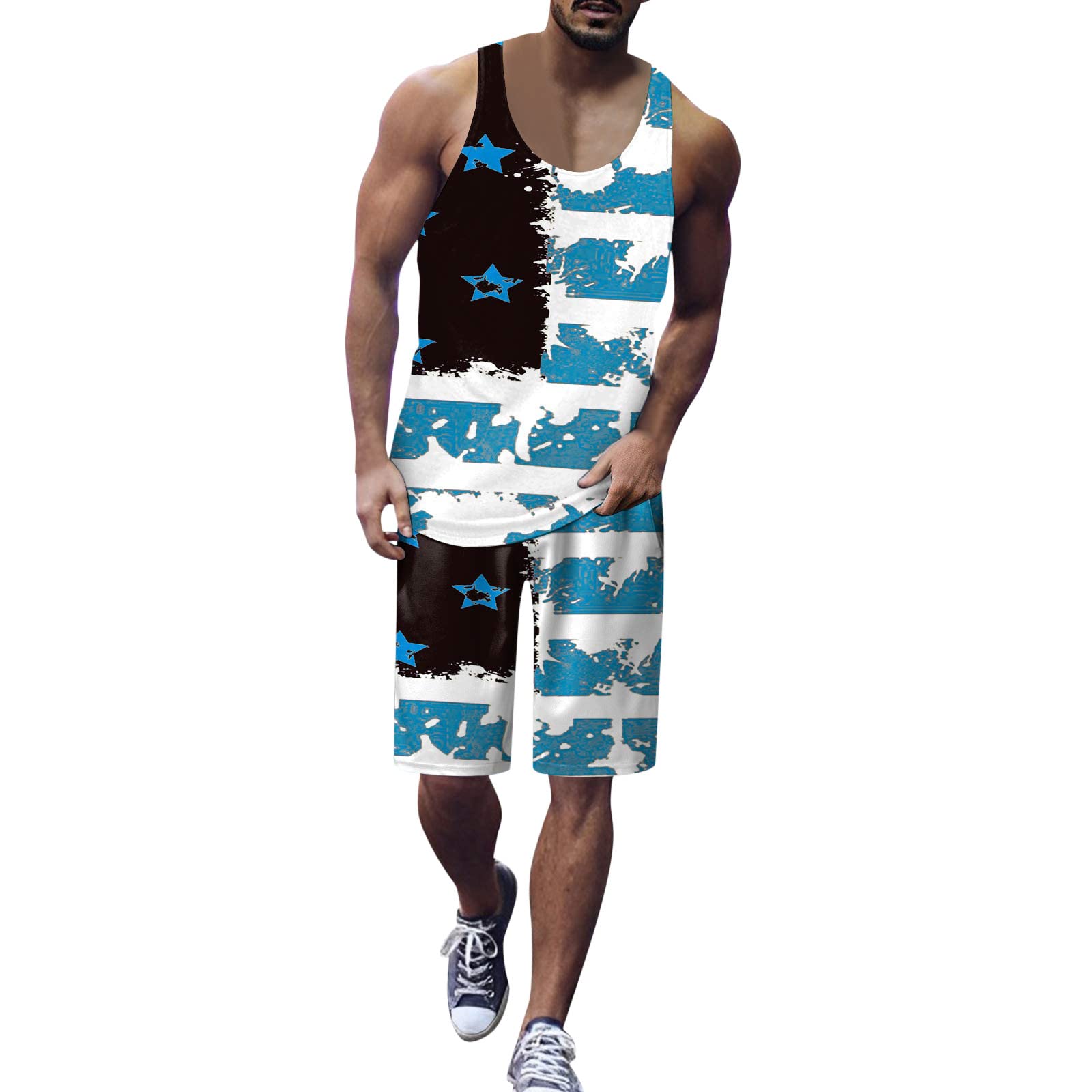 TUQIDEWU Men's 3D Printed American Flag Tracksuit Set - Casual Two-Piece Gym Activewear for Running & Independence Day Celebrations | Perfect for Sports, Workouts & Patriotic Events