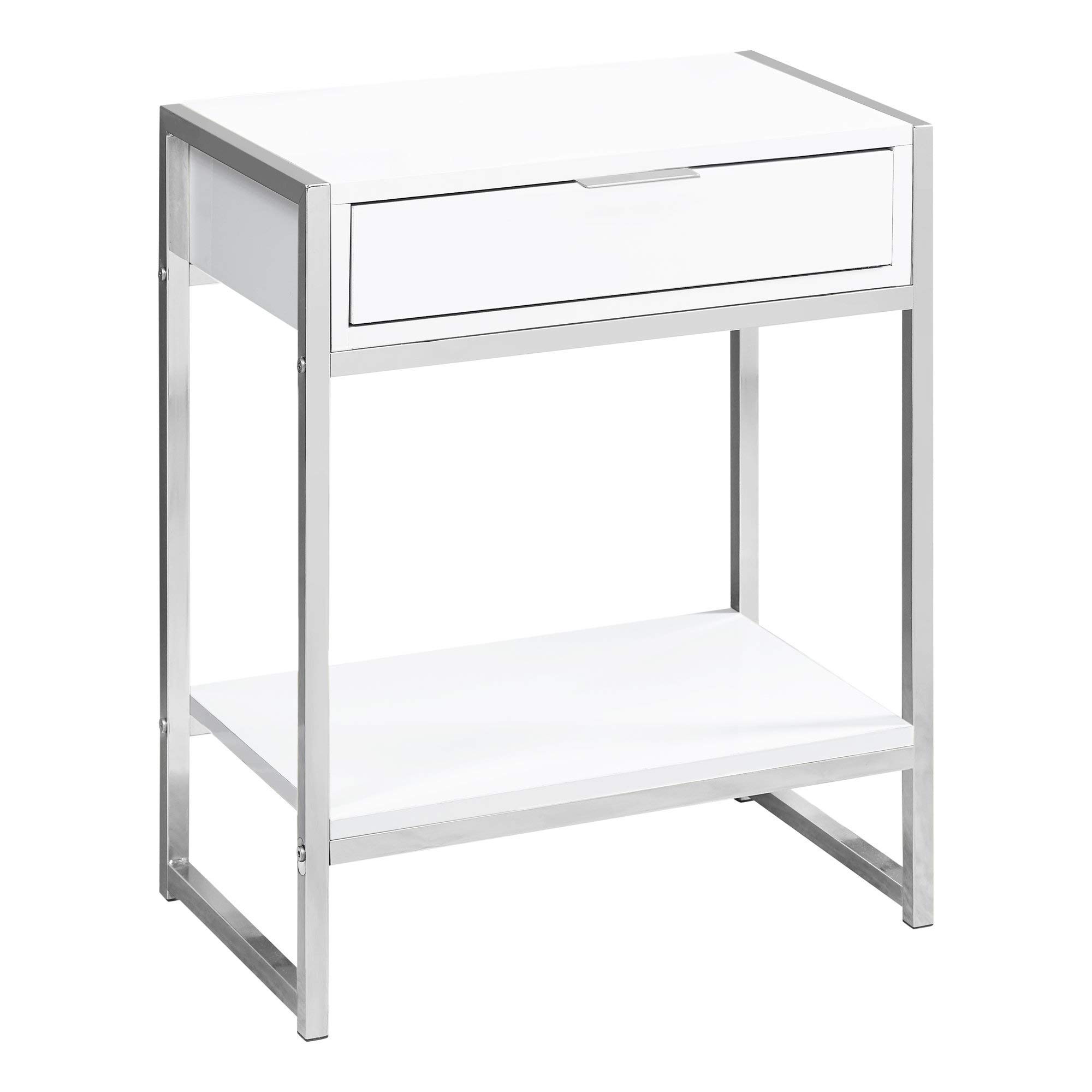 Monarch Specialties White Accent End Table - Nightstand with Drawer for Bedroom, Living Room & Office - Modern Side Table for Home Decor