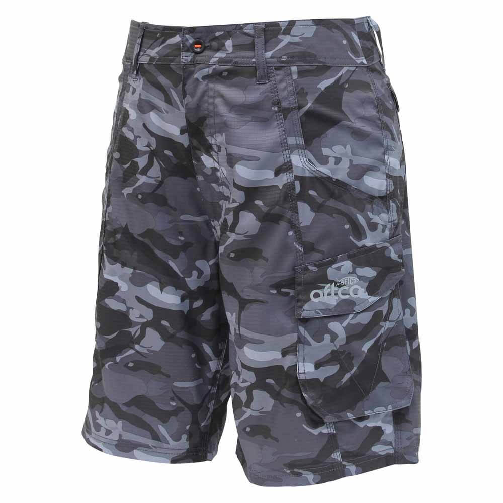 Aftco Camo Black Tactical Fishing Shorts - Quick-Dry Men's Outdoor Fishing Pants for Saltwater & Freshwater Fishing, Hiking, and Boating Activities