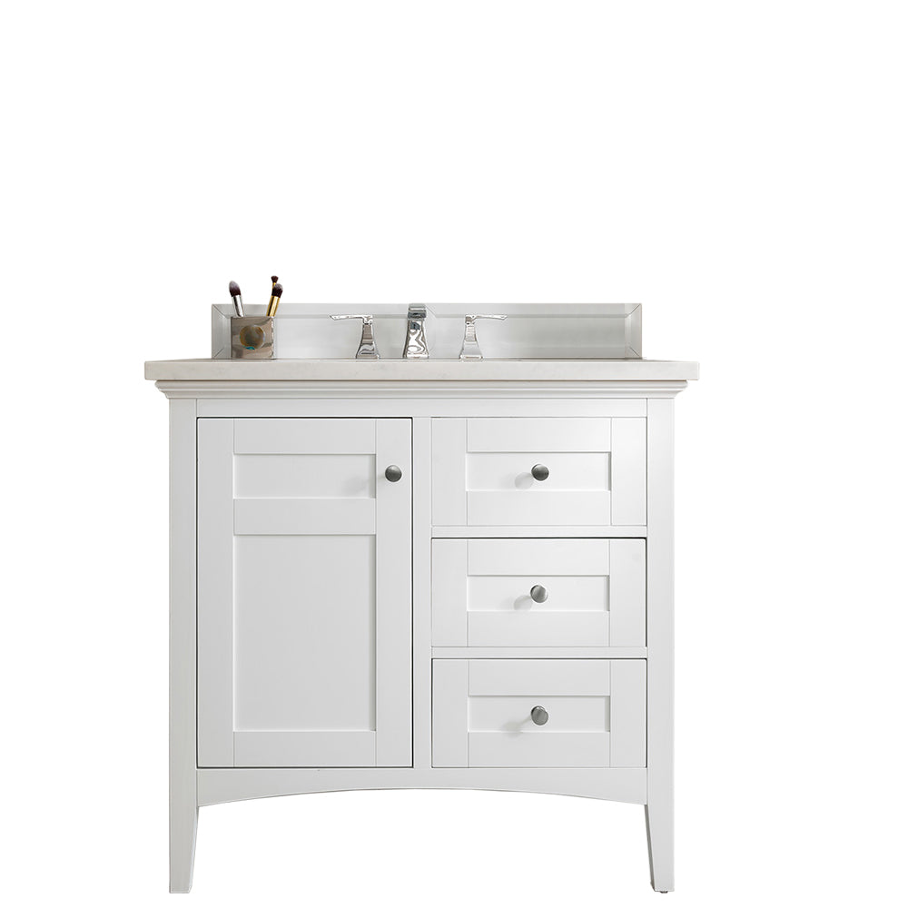 Palisades 36 Inch Single Bathroom Vanity Set with 3CM Eternal Jasmine Pearl Quartz Top - Bright White Finish for Modern Bathrooms | Perfect for Master Bath, Guest Bath, or Powder Room Renovations