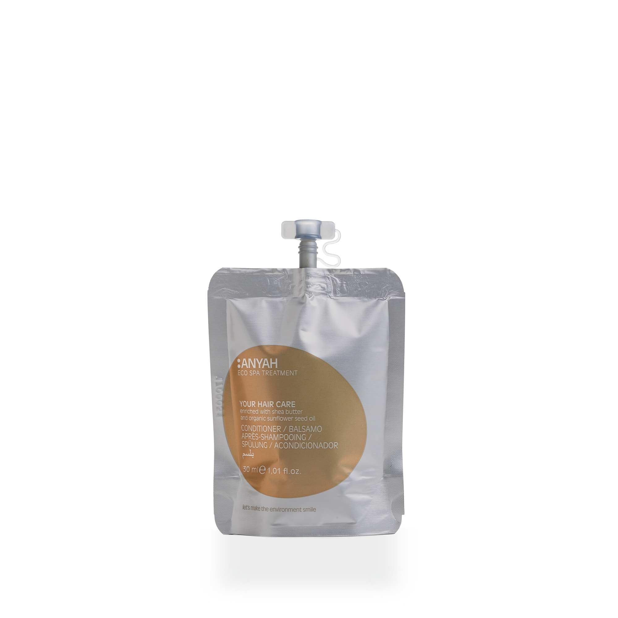 Anyah Doypack Conditioner (30ml/200 Pack) - Shea Butter & Organic Sunflower Seed Oil Enriched, EU Ecolabel Certified - Perfect for Hotels, Spas & Travel-Sized Toiletries