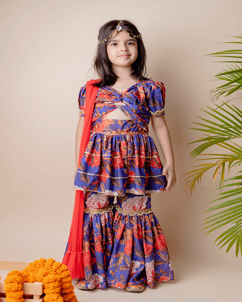 Floral Peplum Sharara - Elegant Embroidered Women's Party Wear for Weddings & Festivals | Pre Order Now