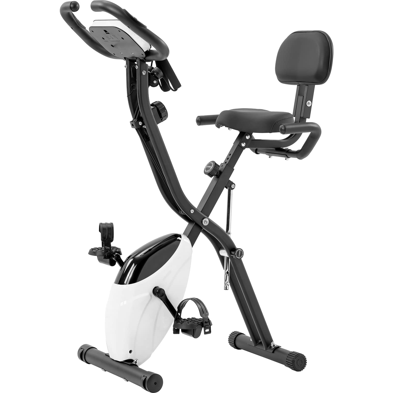 Foldable Exercise Bike for Home & Office - Adjustable Upright/Recumbent X-Bike with 10-Level Magnetic Resistance, Arm Bands & Backrest (350LBS Capacity) - Perfect for Cardio Workouts, Small Spaces & Home Gym Fitness - White & Metal Frame