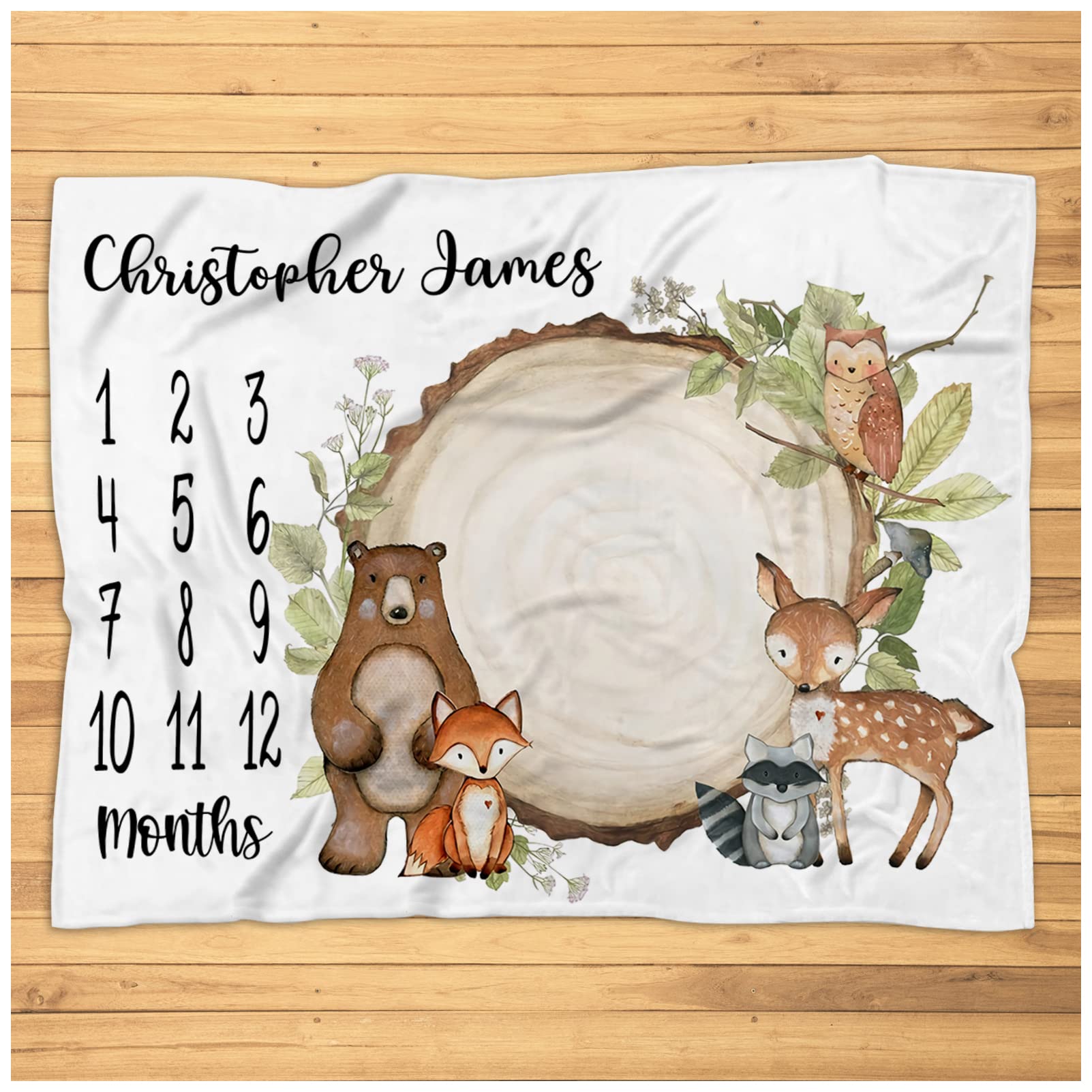 Woodland Milestone Blanket - Personalized Baby Growth Tracker Blanket | Custom Newborn Gift | Super Soft Plush Fleece Nursery Blanket for Baby Boys & Girls | Perfect for Monthly Photo Shoots & First Birthday Gifts