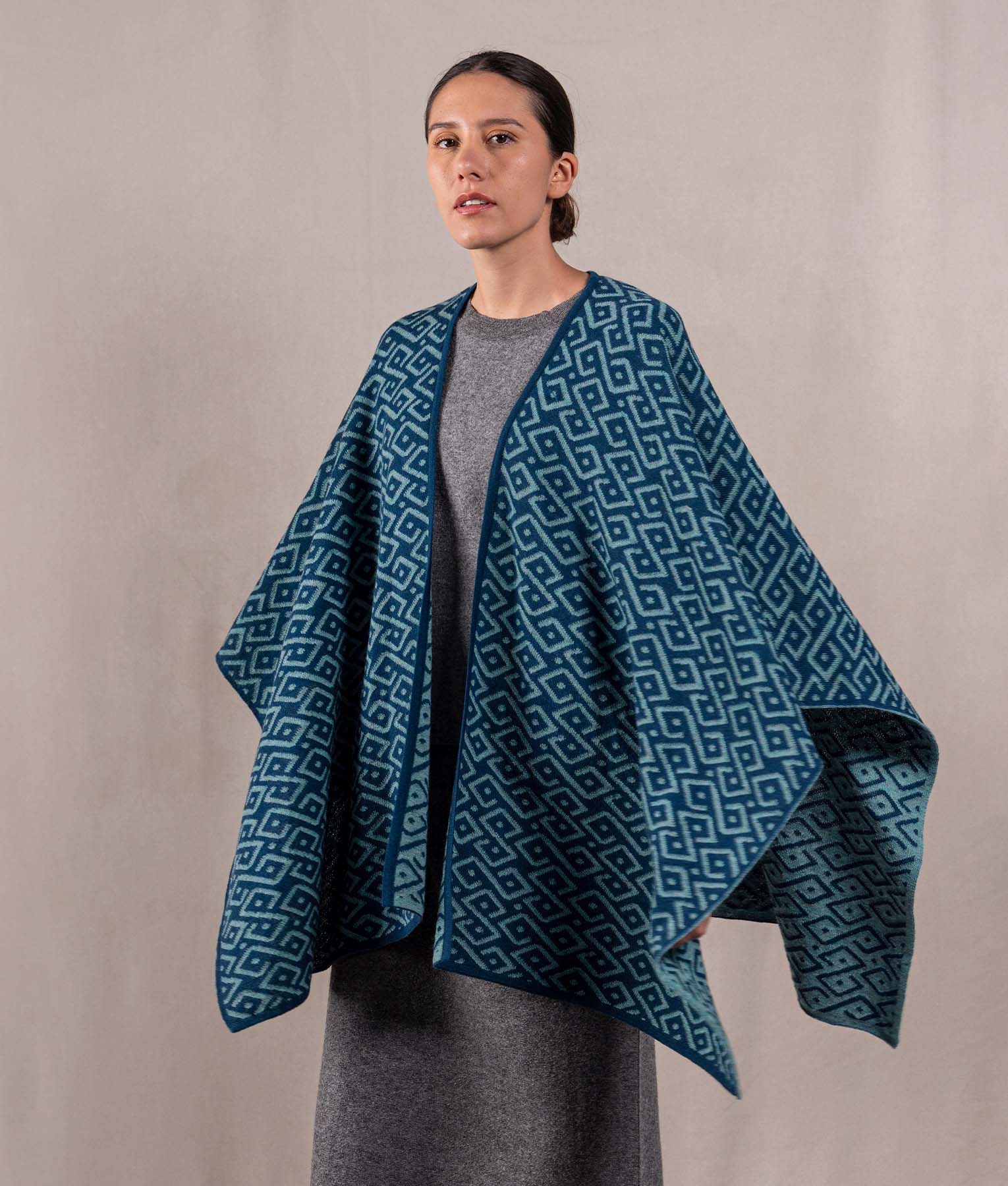 Gala Cape - Medium Sky Blue & Petrol Blue Shawl Wrap for Women | Elegant Evening Wear, Wedding Accessory, Party Cover-Up