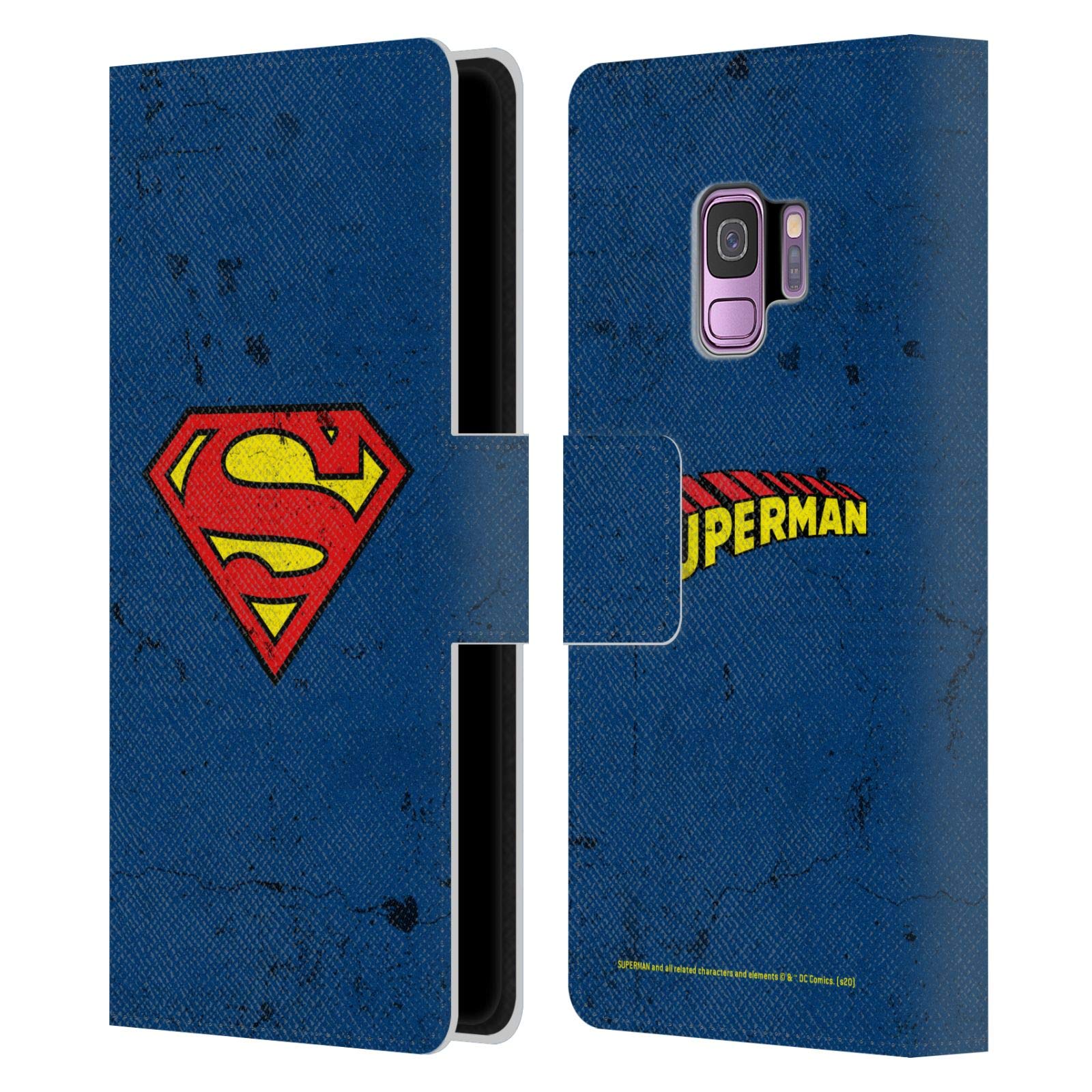 Head Case Designs Officially Licensed Superman DC Comics Distressed Leather Wallet Case for Samsung Galaxy S9 - Perfect for Travel, Work & Everyday Protection