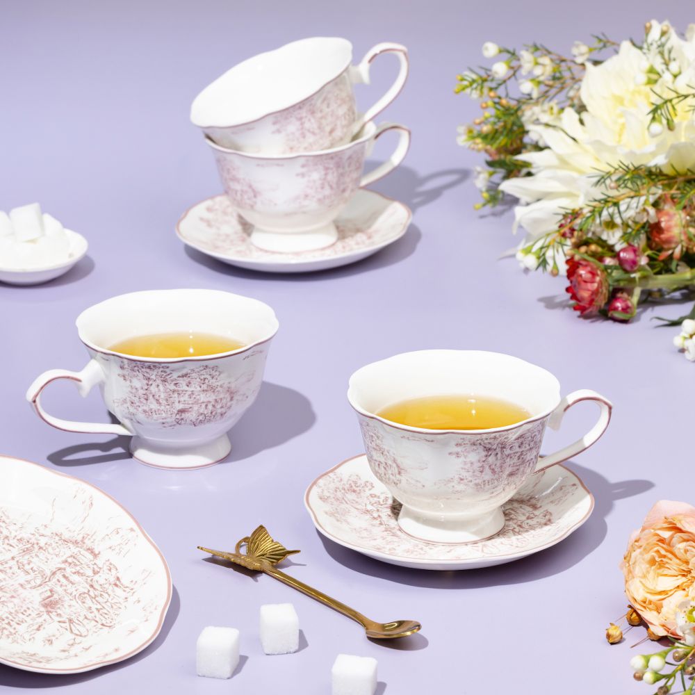 Elegant Eloise Tea Cup and Saucer Set - Porcelain Tea Cup with Saucer for Afternoon Tea, High Tea, and Gift Giving - Perfect for English Tea Parties, Bridal Showers, and Home Decor