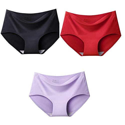 Seamless Silk Mid Waist Underwear for Women - 3 Pack XXL Large Size Panty Set - Soft Comfortable Lingerie for Everyday Wear, Workout & Sleep