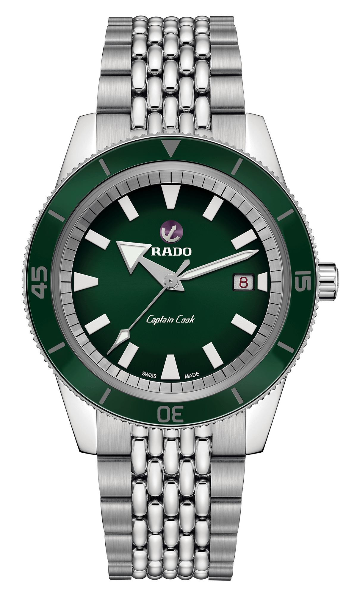 RADO Captain Cook Automatic 42mm Green Dial Stainless Steel Men's Watch R32505313 - Luxury Dive Watch for Men, Water Resistant Swiss Timepiece - Perfect for Diving, Swimming & Formal Occasions