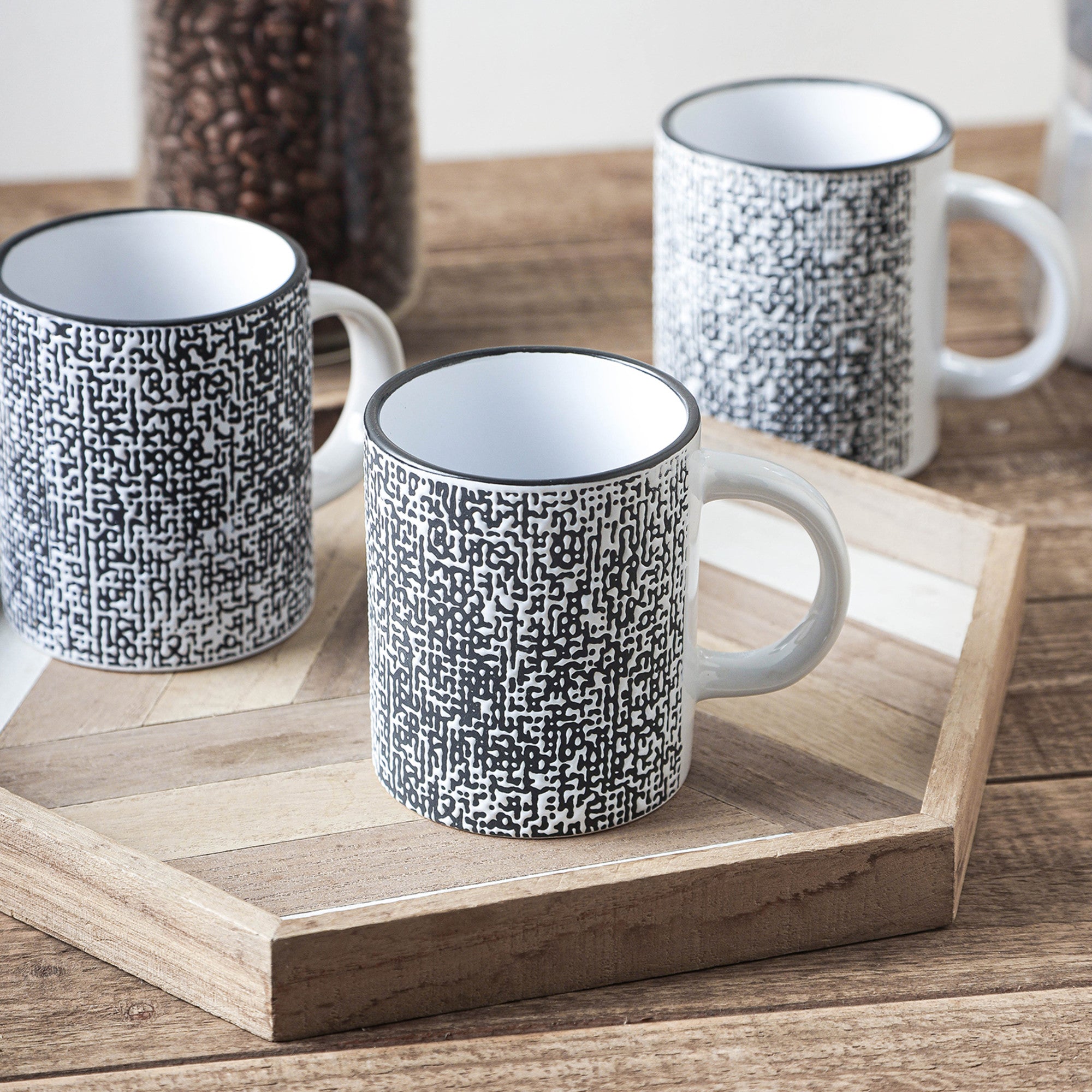 Sophie Stoneware Mug - White and Black Ceramic Coffee Cup for Home, Office, or Gift - Perfect for Hot & Cold Beverages