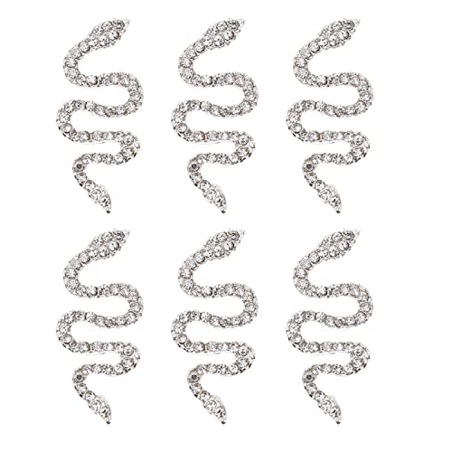 Beaupretty 6pcs Rhinestone Snake Nail Charms - 3D Silver Retro Alloy Snake Wave Crystal Nail Art Decorations for DIY Manicure, Halloween or Gothic Nail Designs - Perfect for Nail Salons, Parties and Costume Events