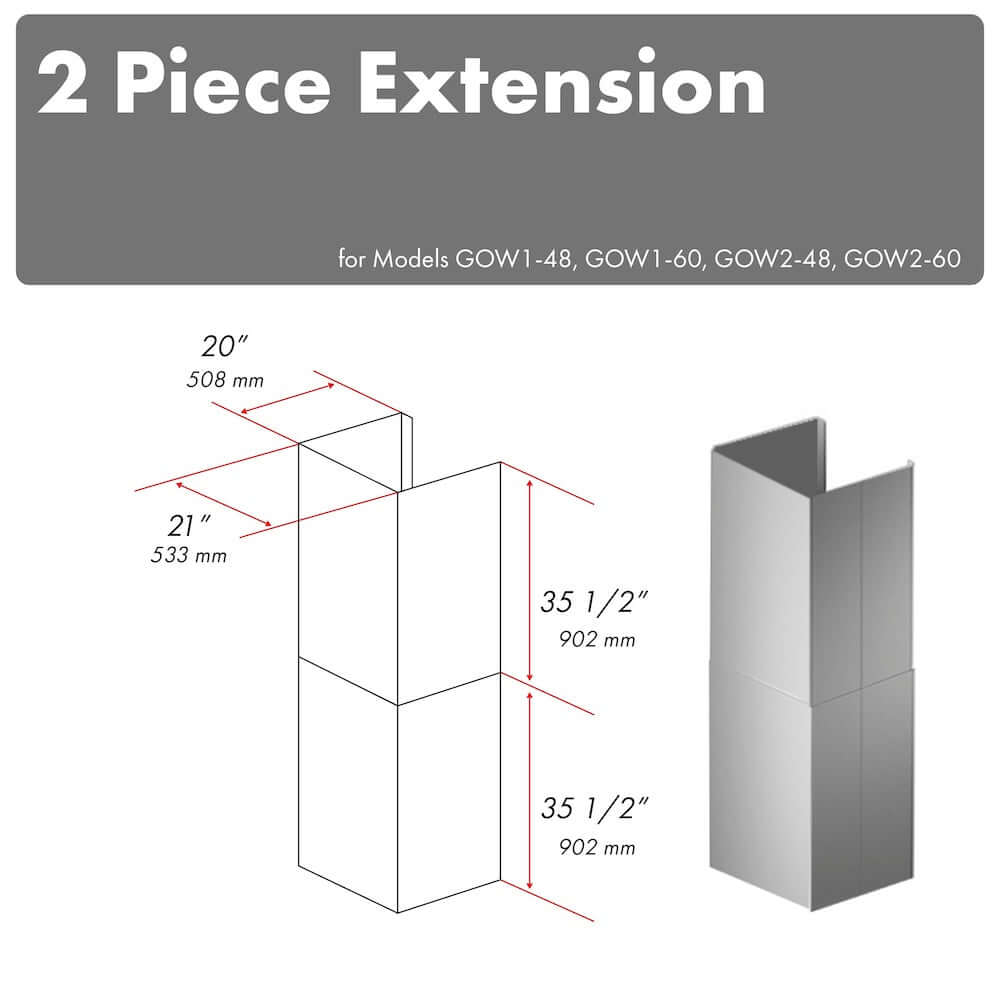 ZLINE 2-Piece 36-Inch Stainless Steel Chimney Extension Kit for Wall Mount Outdoor Grill Hood (2PEXT GOW36) - Perfect for BBQ, Outdoor Kitchen & Backyard Cooking