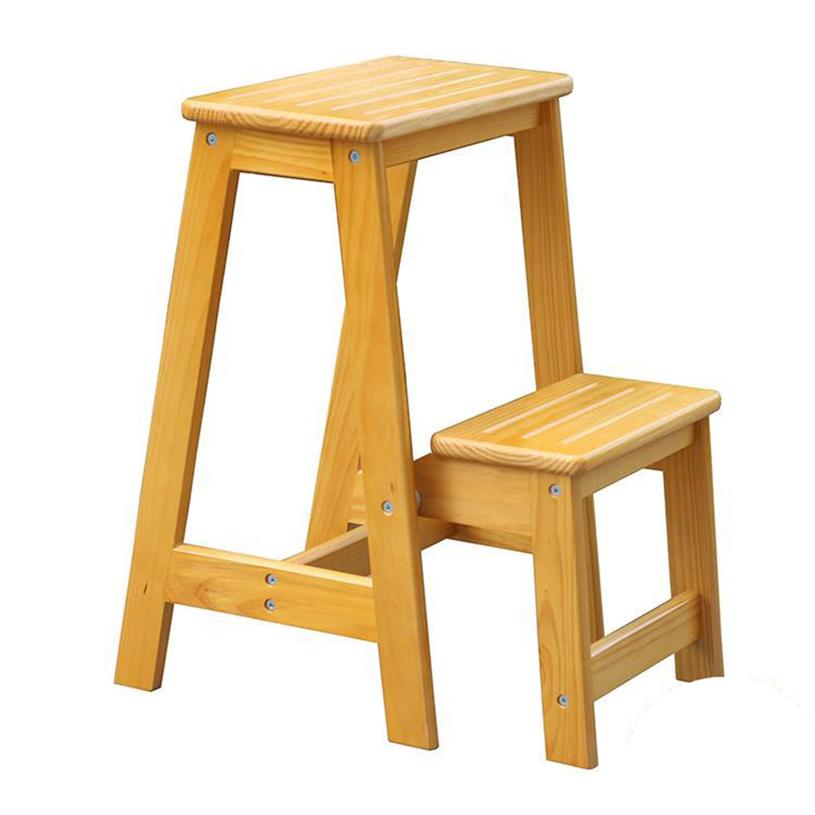 HOUKAI Solid Wood Folding Step Stool - Portable Collapsible Telescopic Ladder Chair for Home, Kitchen, Bathroom & Storage - Multifunctional Dual Purpose Stool with Non-Slip Feet (Wood Color)