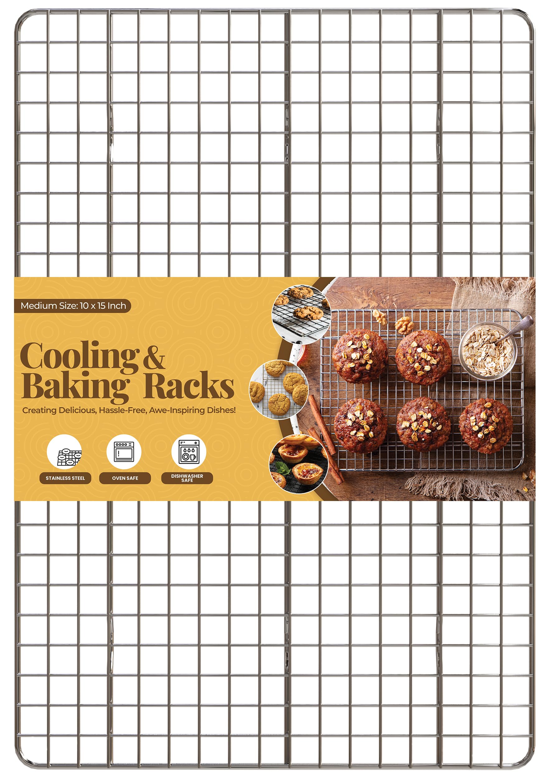 Stainless Steel Cooling Rack for Baking - 10x15 Inch Oven Safe Cookie & Jelly Roll Sheet Pan Rack - Perfect for Baking, Roasting, Grilling & Food Cooling - Ideal for Cookies, Cakes, Breads & Pastries