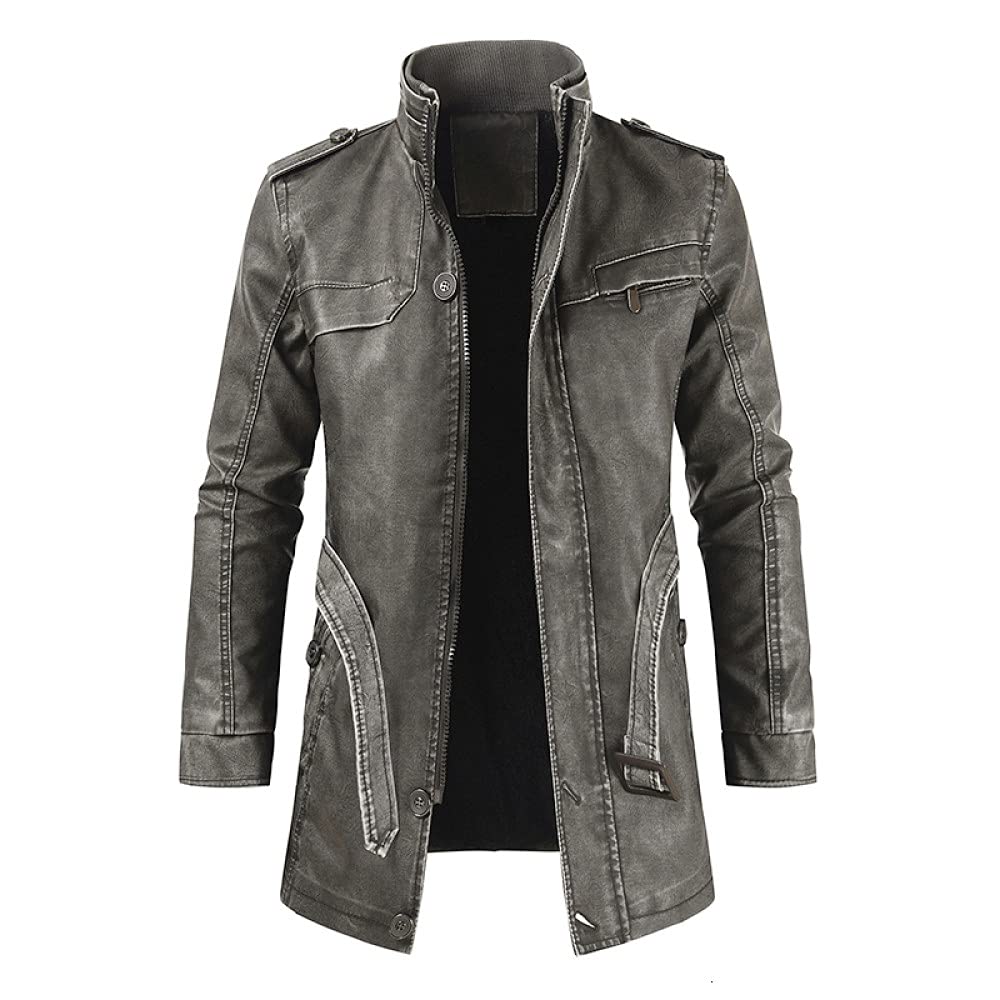 ADMAIROIM Men's PU Leather Jacket - Winter Long Thick Fleece Lined Parka Coat for Men | Warm Outdoor Winter Wear for Snow, Hiking & Casual Fashion