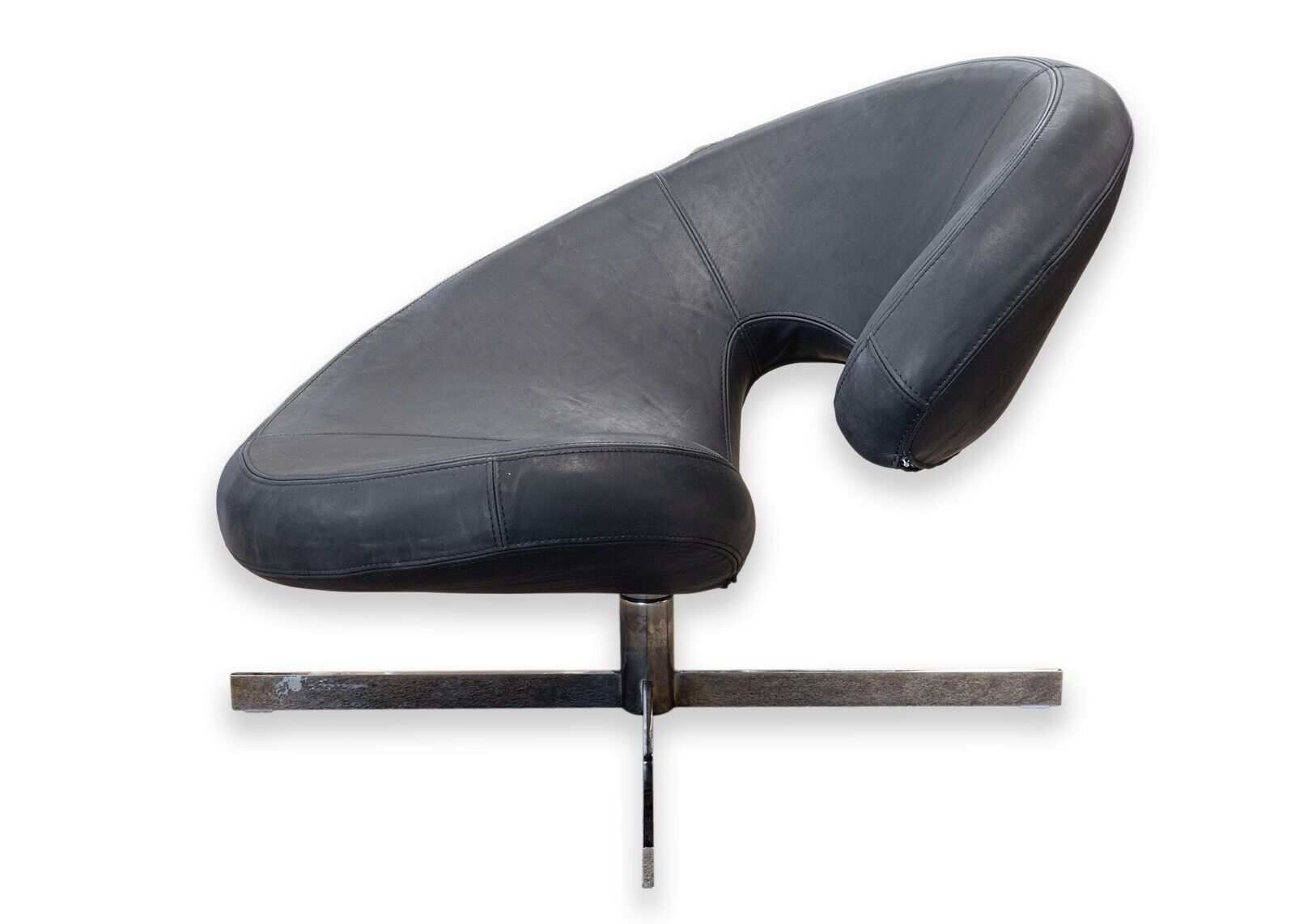 Roche Bobois Nuage 2 Leather Accent Chair by Tapinassi and Manzoni - Modern Chrome & Leather Lounge Chair for Living Room, Office, or Reading Nook - Stylish Contemporary Seating Furniture