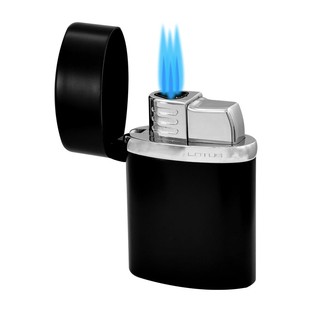 Lotus Terminator 3 Triple Torch Flame Lighter - Windproof Butane Lighter for Cigars, Camping, BBQ & Outdoor Use (Black)