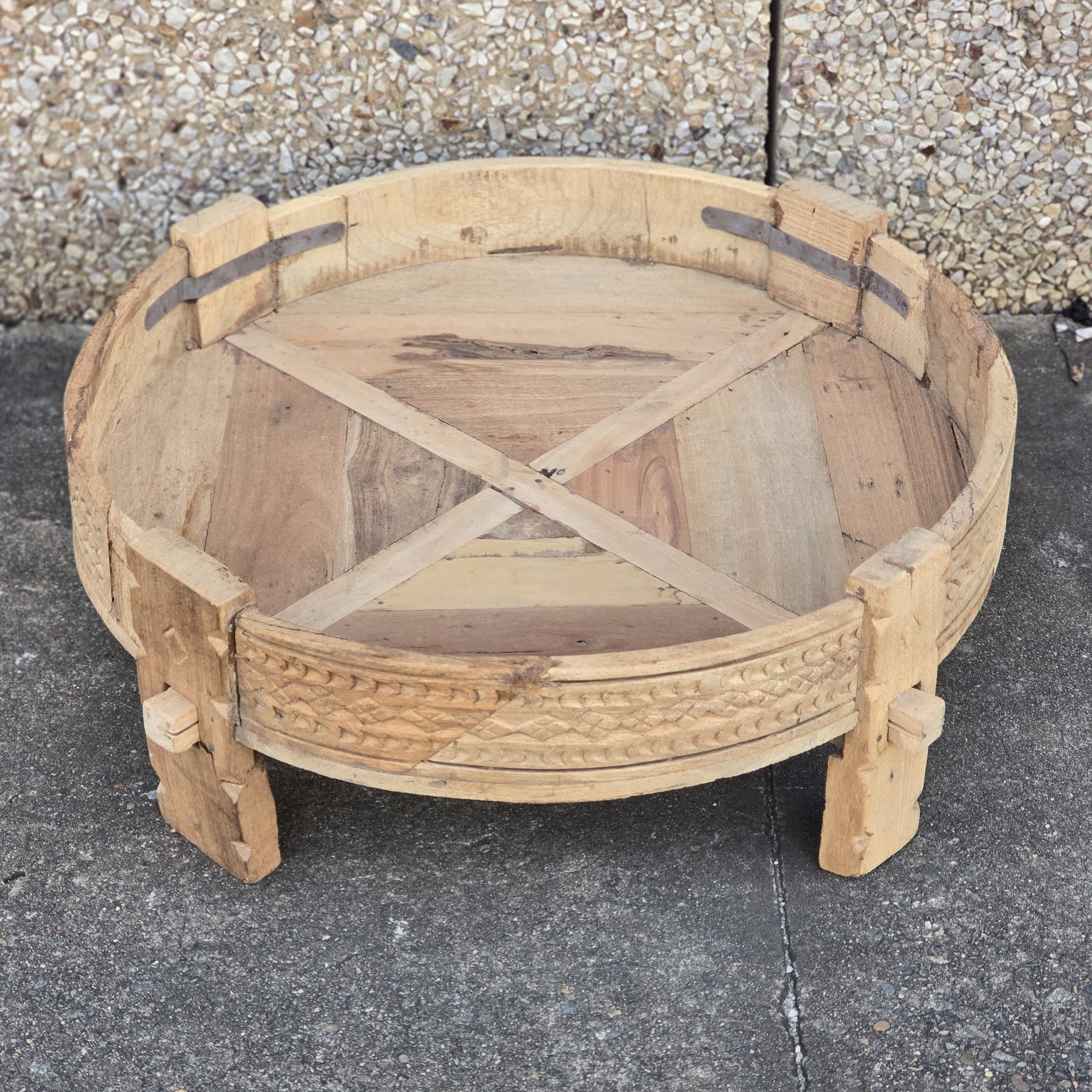 Handcrafted Solid Wood Indian Coffee Table - 30x30x10 Inches Traditional Chakki Grinder Design for Living Room, Lounge & Boho Decor