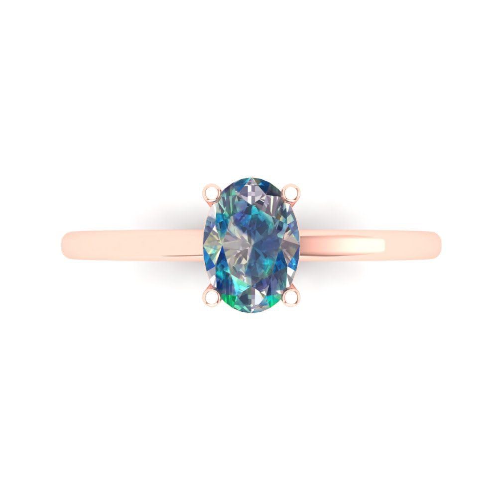 1.0 ct Oval Cut Blue Moissanite Engagement Ring for Women - 14k Rose Gold Solitaire Wedding Bridal Anniversary Ring by Clara Pucci | Perfect for Proposals, Weddings & Special Occasions